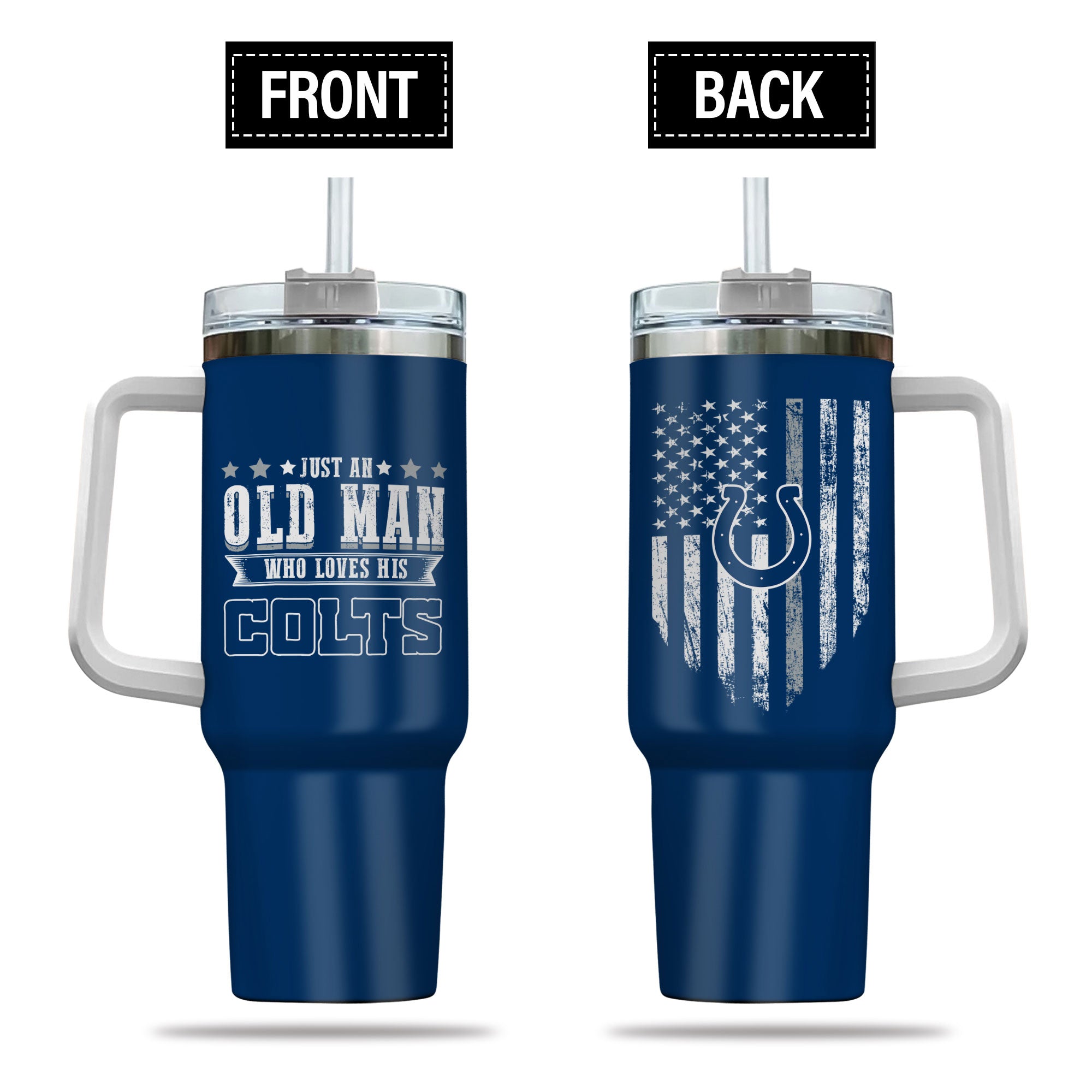 Indianapolis Colts NFL Custom Stanley Quencher 40oz Stainless Steel Tumbler With Handle