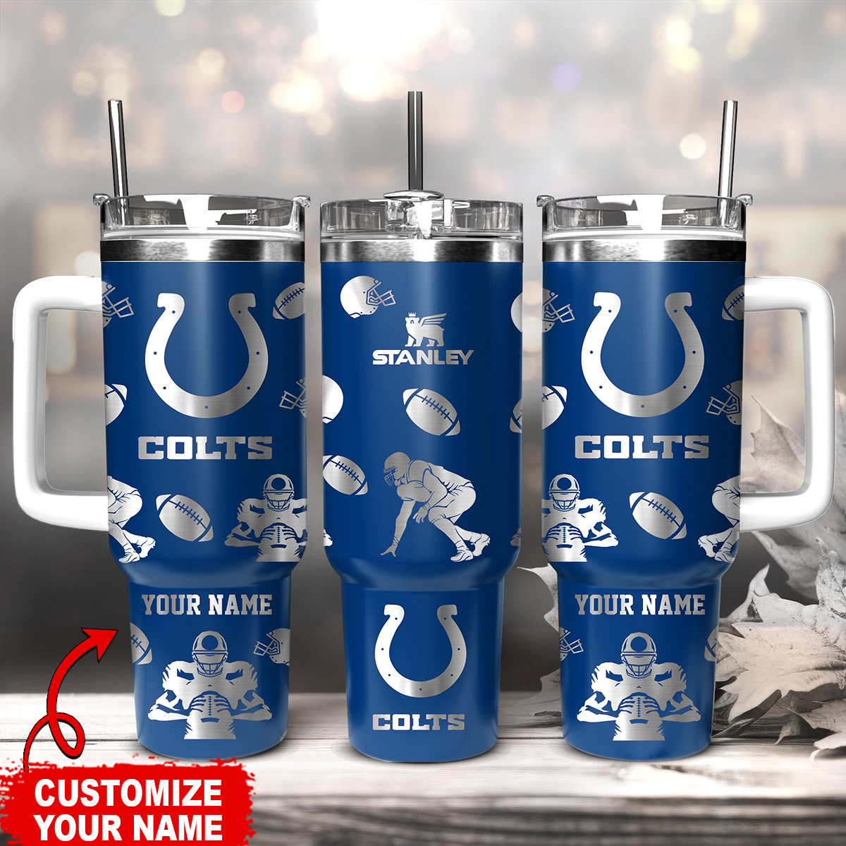 Indianapolis Colts NFL Custom Stanley Quencher 40oz Stainless Steel Tumbler With Handle