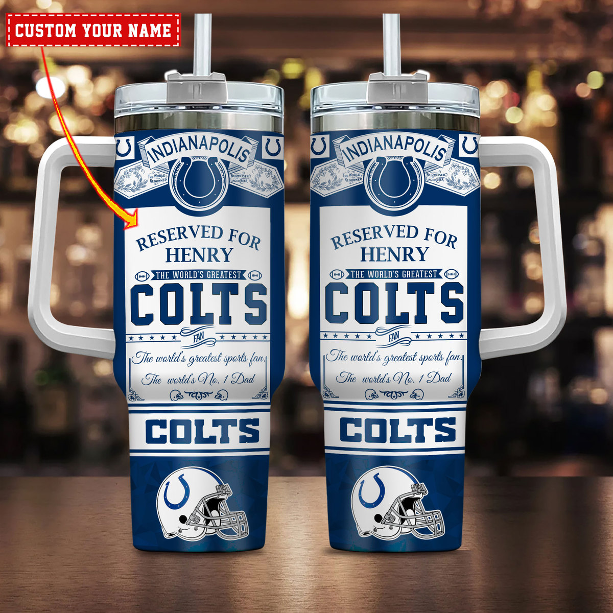 Indianapolis Colts NFL Father's Day Custom Stanley Quencher 40oz Stainless Steel Tumbler With Handle