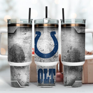 Indianapolis Colts NFL Fingerprint Effect Custom Stanley Quencher 40oz Stainless Steel Tumbler With Handle