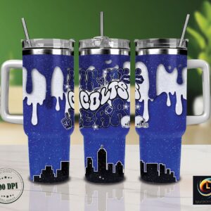 Indianapolis Colts NFL Glitter Custom Stanley Quencher 40oz Stainless Steel Tumbler With Handle