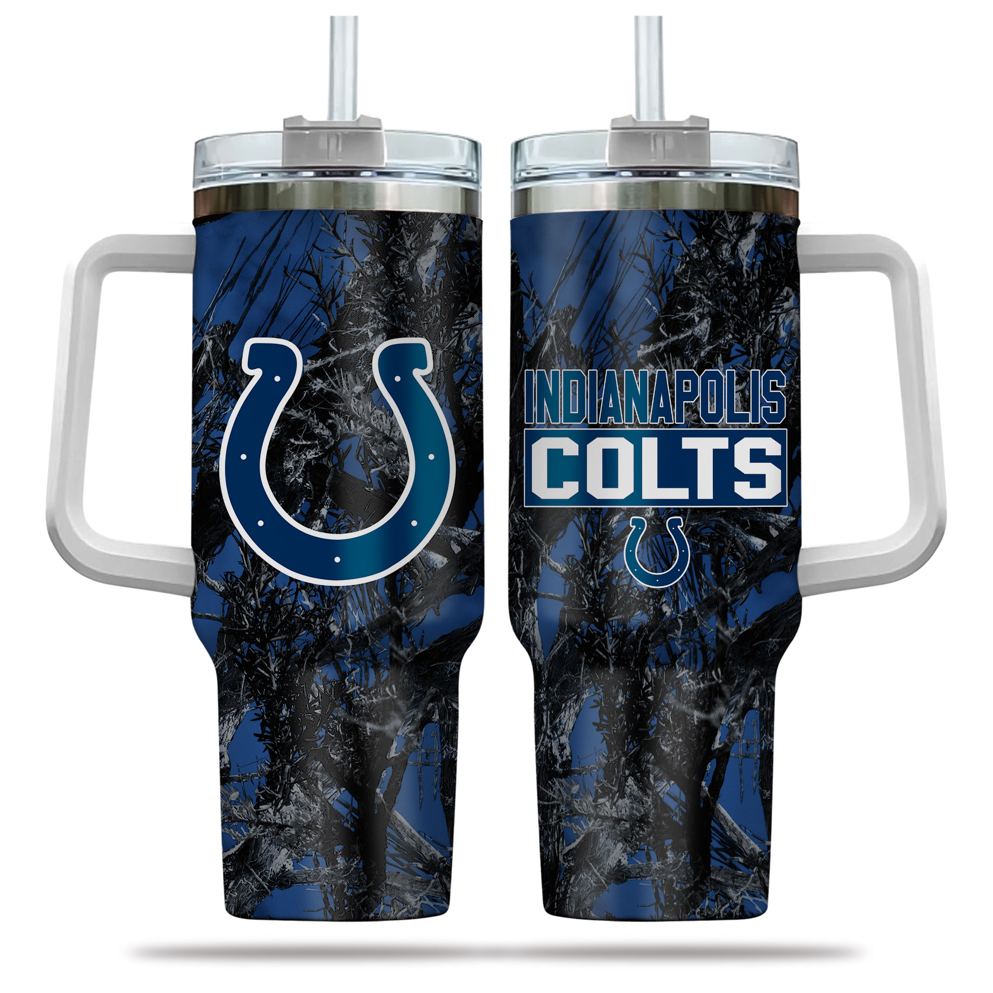 Indianapolis Colts NFL Hunting Custom Stanley Quencher 40oz Stainless Steel Tumbler With Handle