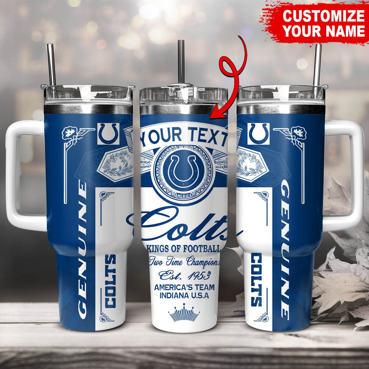 Indianapolis Colts NFL Kings Of Football Custom Stanley Quencher 40oz Stainless Steel Tumbler With Handle