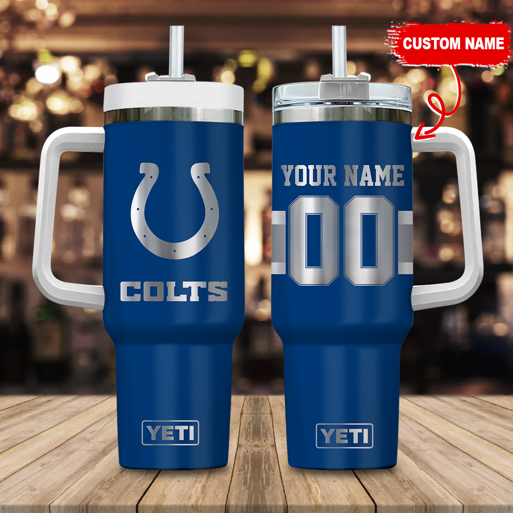 Indianapolis Colts NFL Laser Engraved Effect Custom Stanley Quencher 40oz Stainless Steel Tumbler With Handle