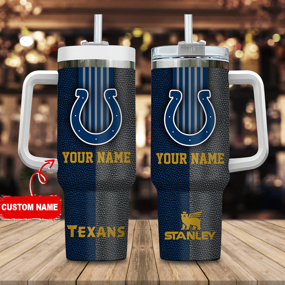 Indianapolis Colts NFL Leather Effect Custom Stanley Quencher 40oz Stainless Steel Tumbler With Handle
