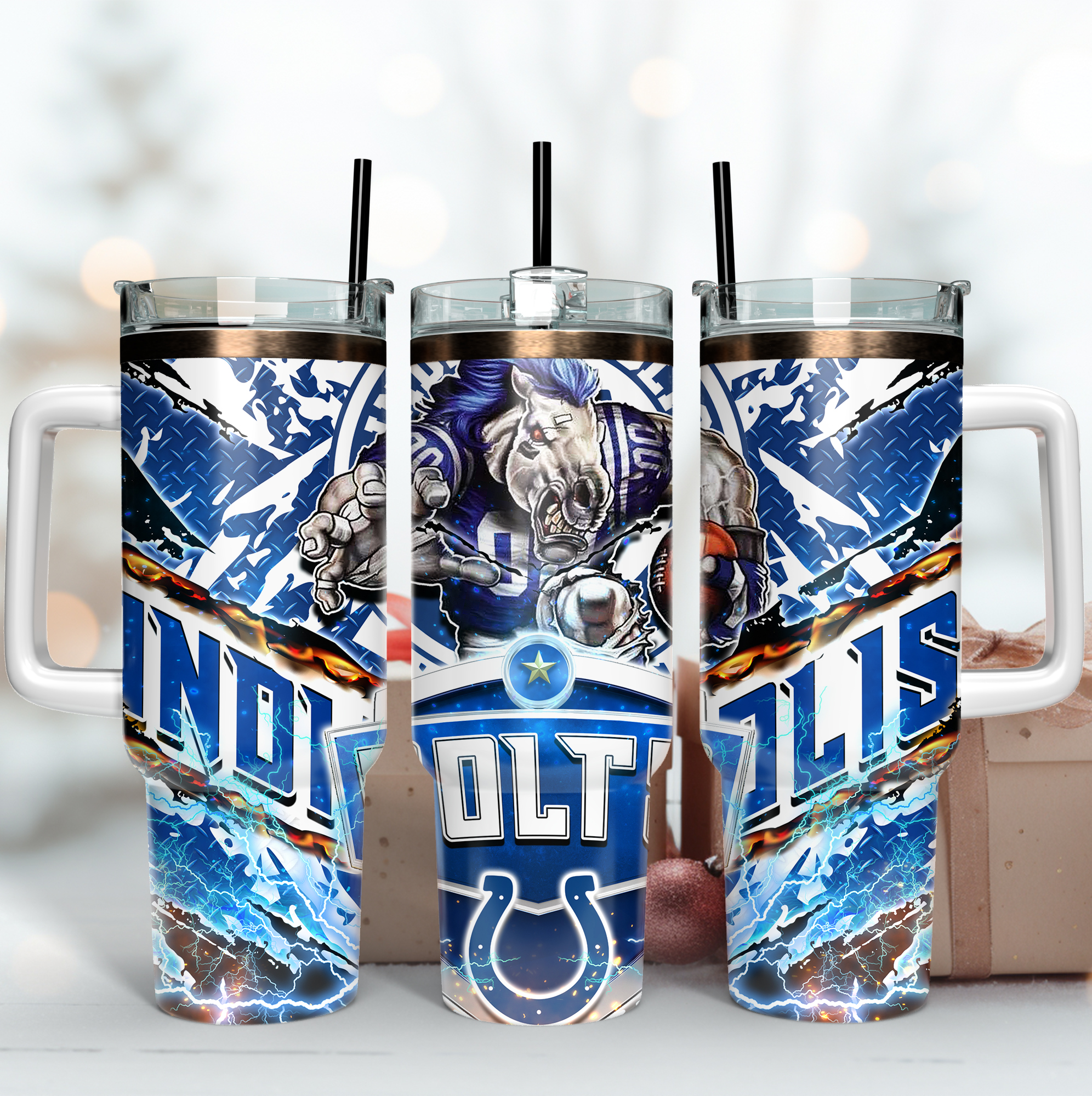 Indianapolis Colts NFL Mascot Custom Stanley Quencher 40oz Stainless Steel Tumbler With Handle