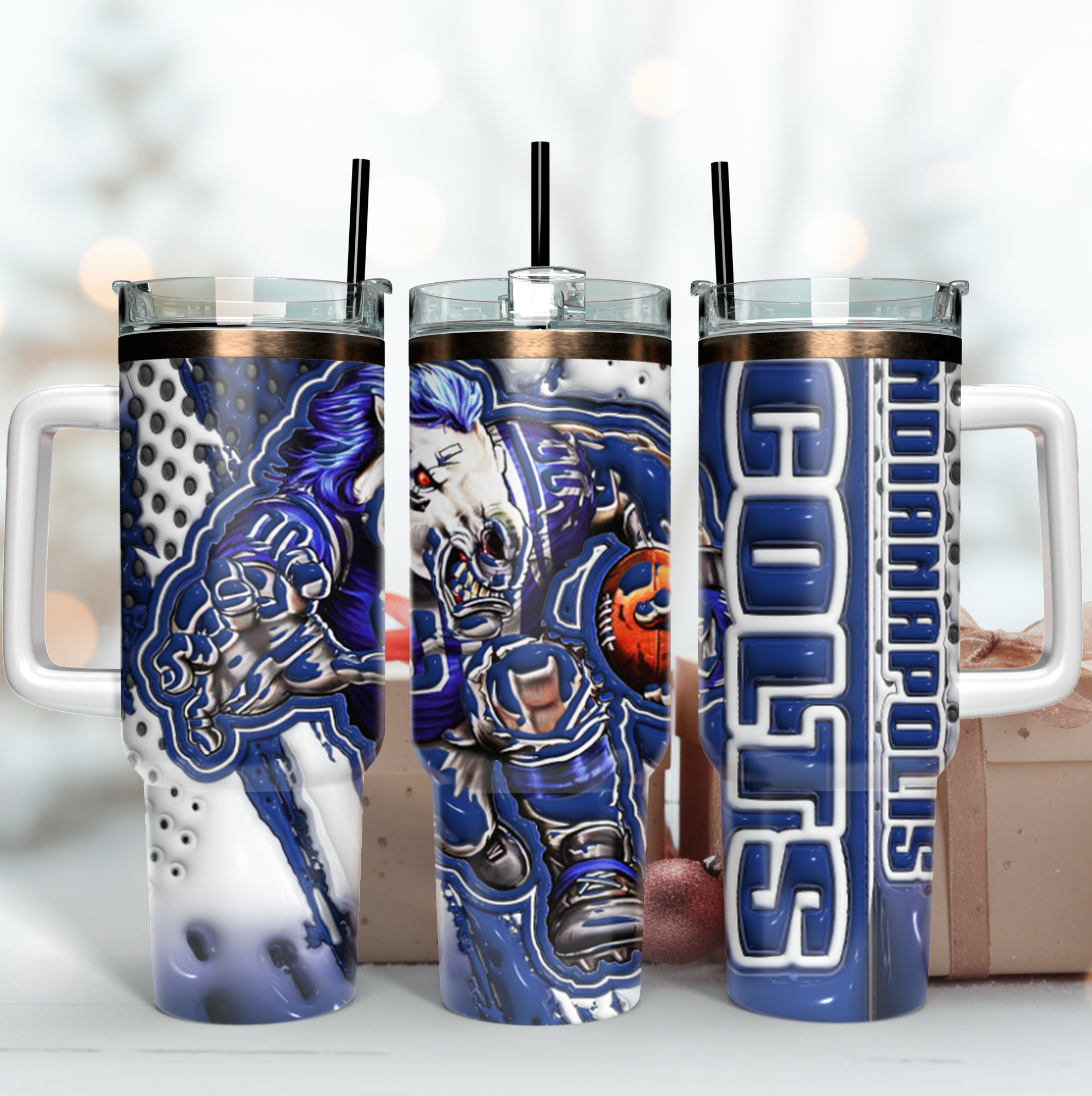 Indianapolis Colts NFL Mascot Custom Stanley Quencher 40oz Stainless Steel Tumbler With Handle
