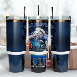 Indianapolis Colts NFL Mascot Custom Stanley Quencher 40oz Stainless Steel Tumbler With Handle
