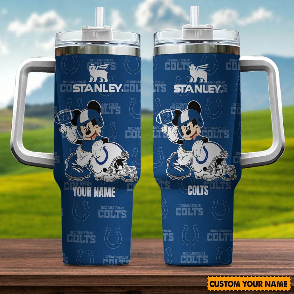Indianapolis Colts NFL Mickey Mouse Custom Stanley Quencher 40oz Stainless Steel Tumbler With Handle