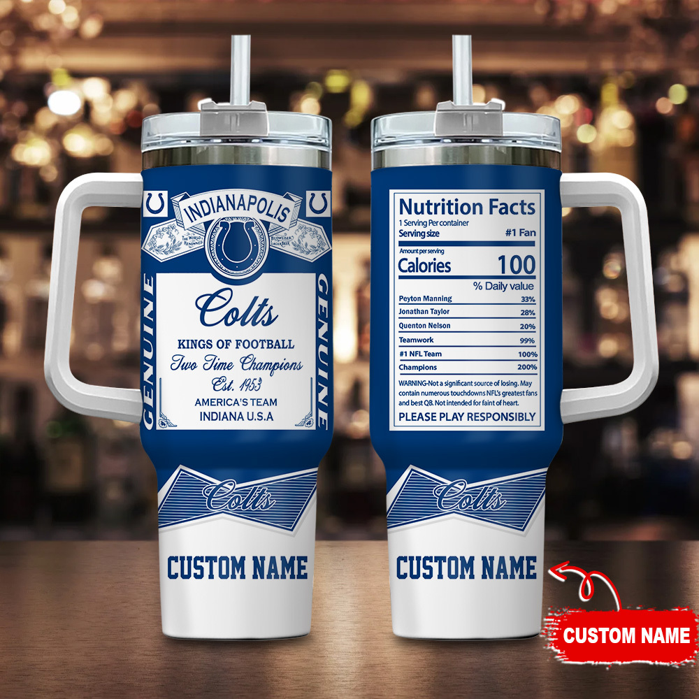 Indianapolis Colts NFL Nutrition Facts Custom Stanley Quencher 40oz Stainless Steel Tumbler With Handle