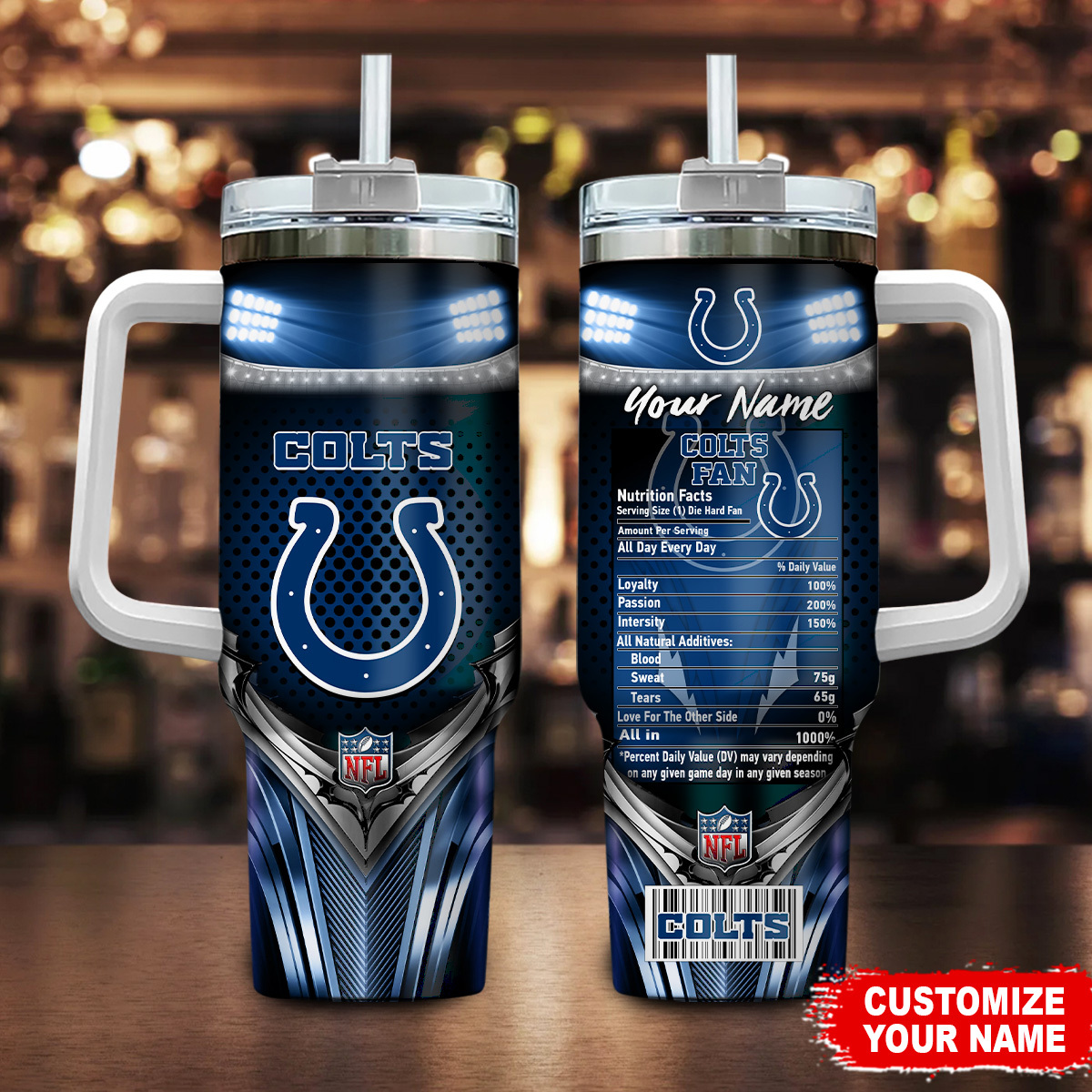 Indianapolis Colts NFL Nutrition Facts Custom Stanley Quencher 40oz Stainless Steel Tumbler With Handle