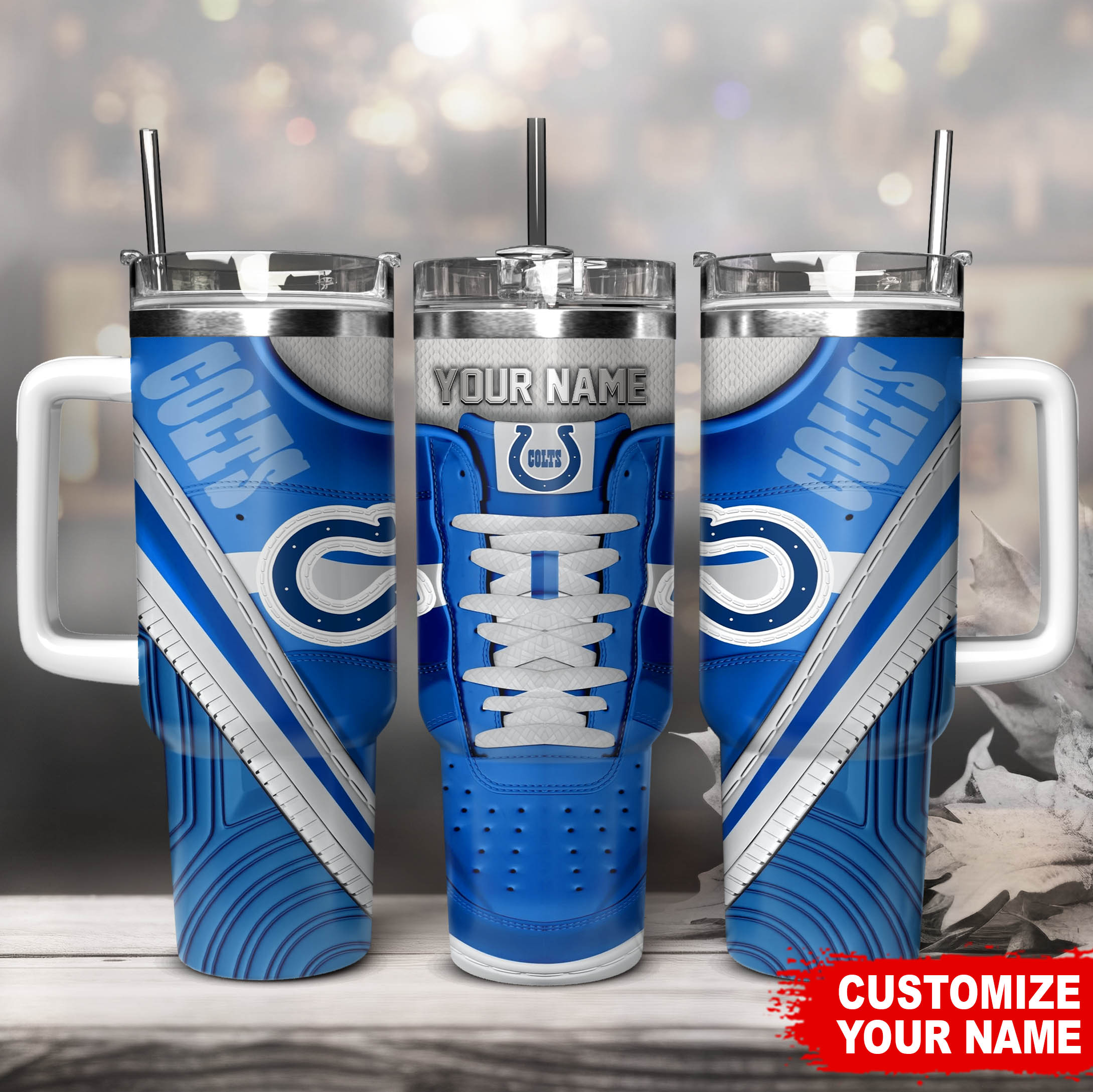 Indianapolis Colts NFL Sneaker Custom Stanley Quencher 40oz Stainless Steel Tumbler With Handle