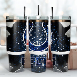 Indianapolis Colts NFL Stained Glass Effect Custom Stanley Quencher 40oz Stainless Steel Tumbler With Handle