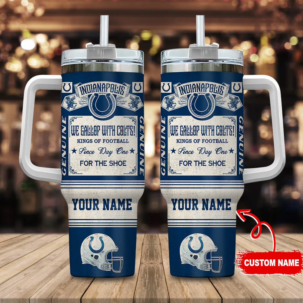 Indianapolis Colts NFL Vintage Kings Of Football Custom Stanley Quencher 40oz Stainless Steel Tumbler With Handle