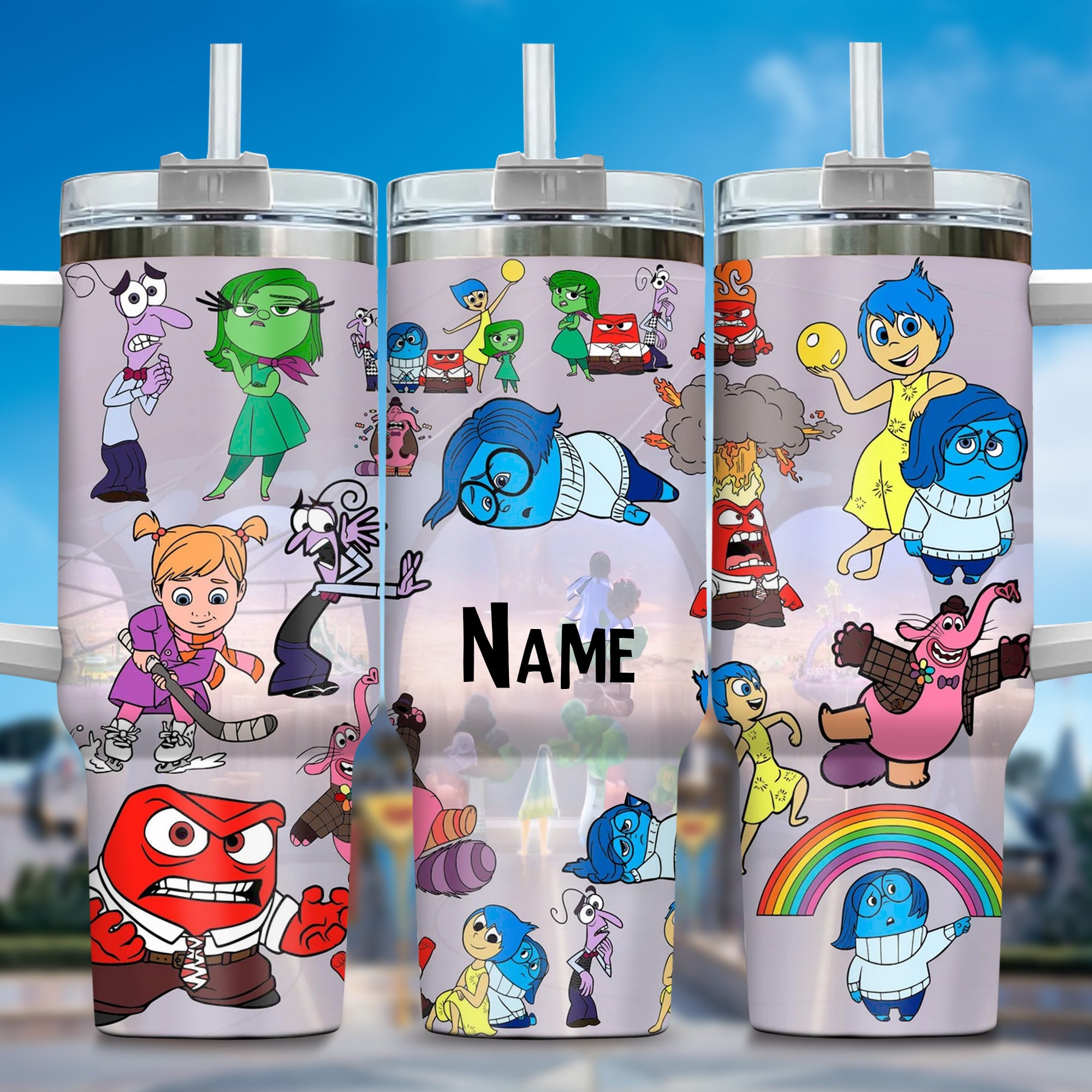 Inside Out Movies Custom Stanley Quencher 40oz Stainless Steel Tumbler With Handle