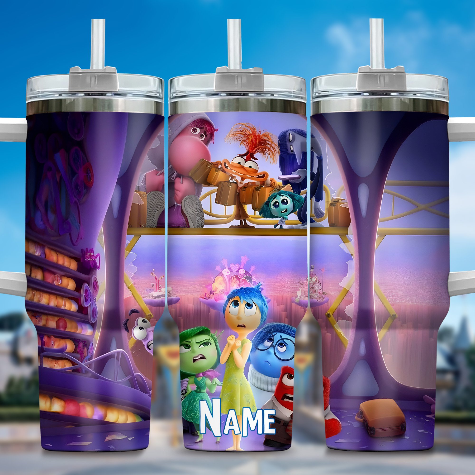 Inside Out Movies Custom Stanley Quencher 40oz Stainless Steel Tumbler With Handle