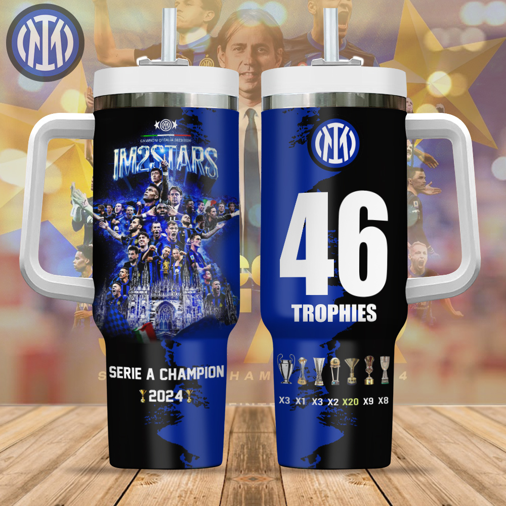Inter Milan Serie A Custom Stanley Quencher 40oz Stainless Steel Tumbler With Handle