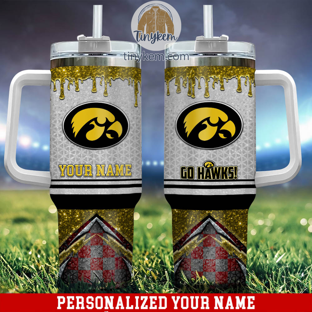 Iowa Hawkeyes Glitter NCAA Custom Stanley Quencher 40oz Stainless Steel Tumbler With Handle