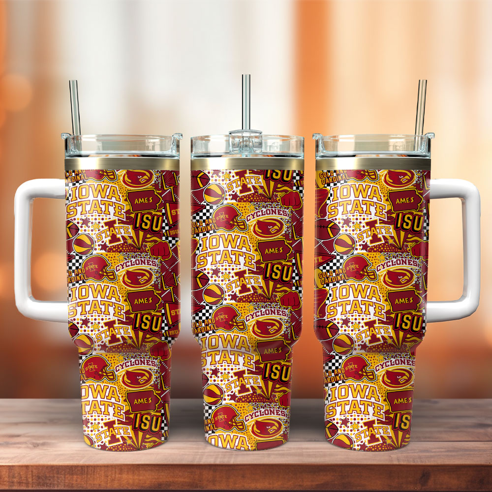 Iowa State Cyclones Football NCAA Sport Custom Stanley Quencher 40oz Stainless Steel Tumbler With Handle