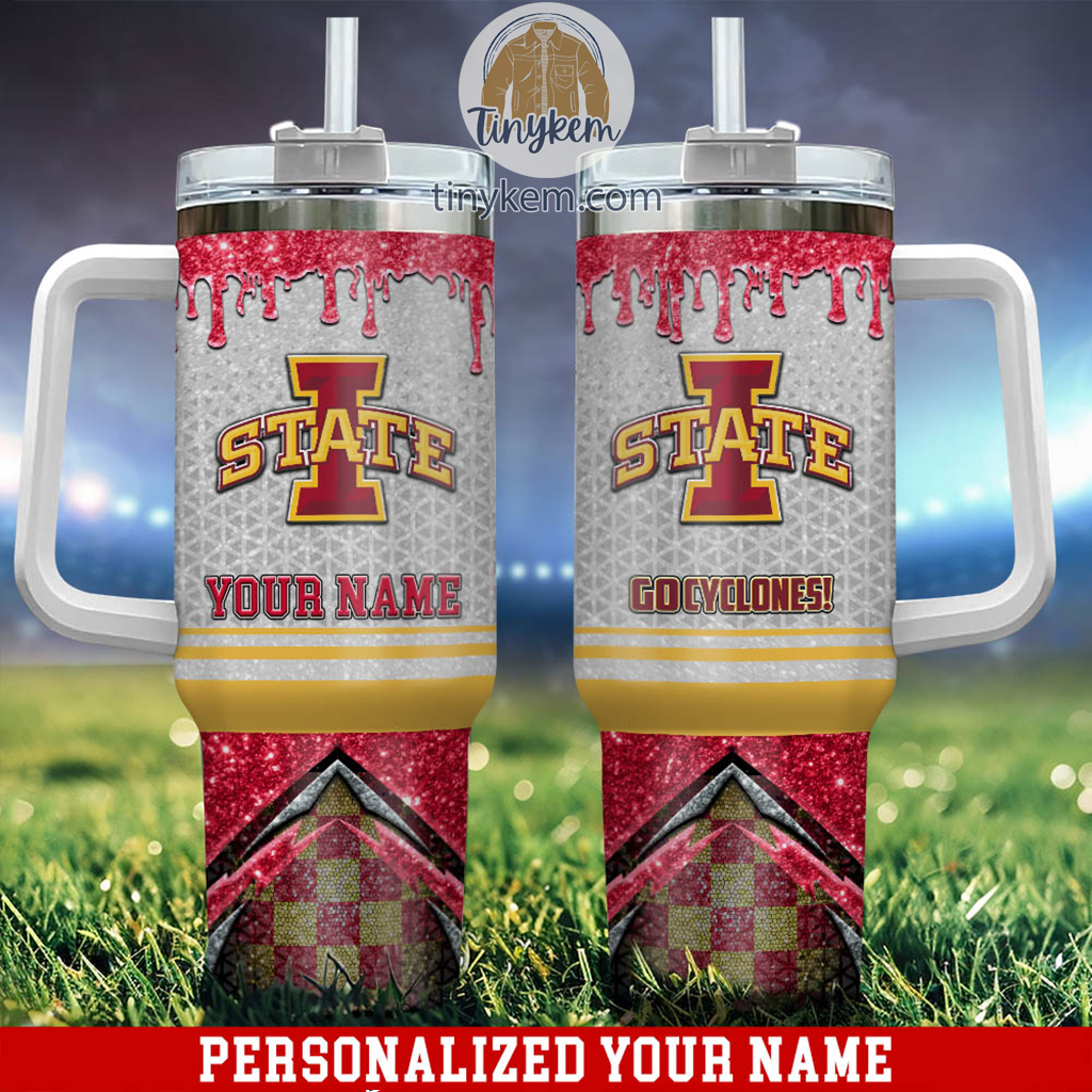 Iowa State Cyclones Glitter NCAA Custom Stanley Quencher 40oz Stainless Steel Tumbler With Handle