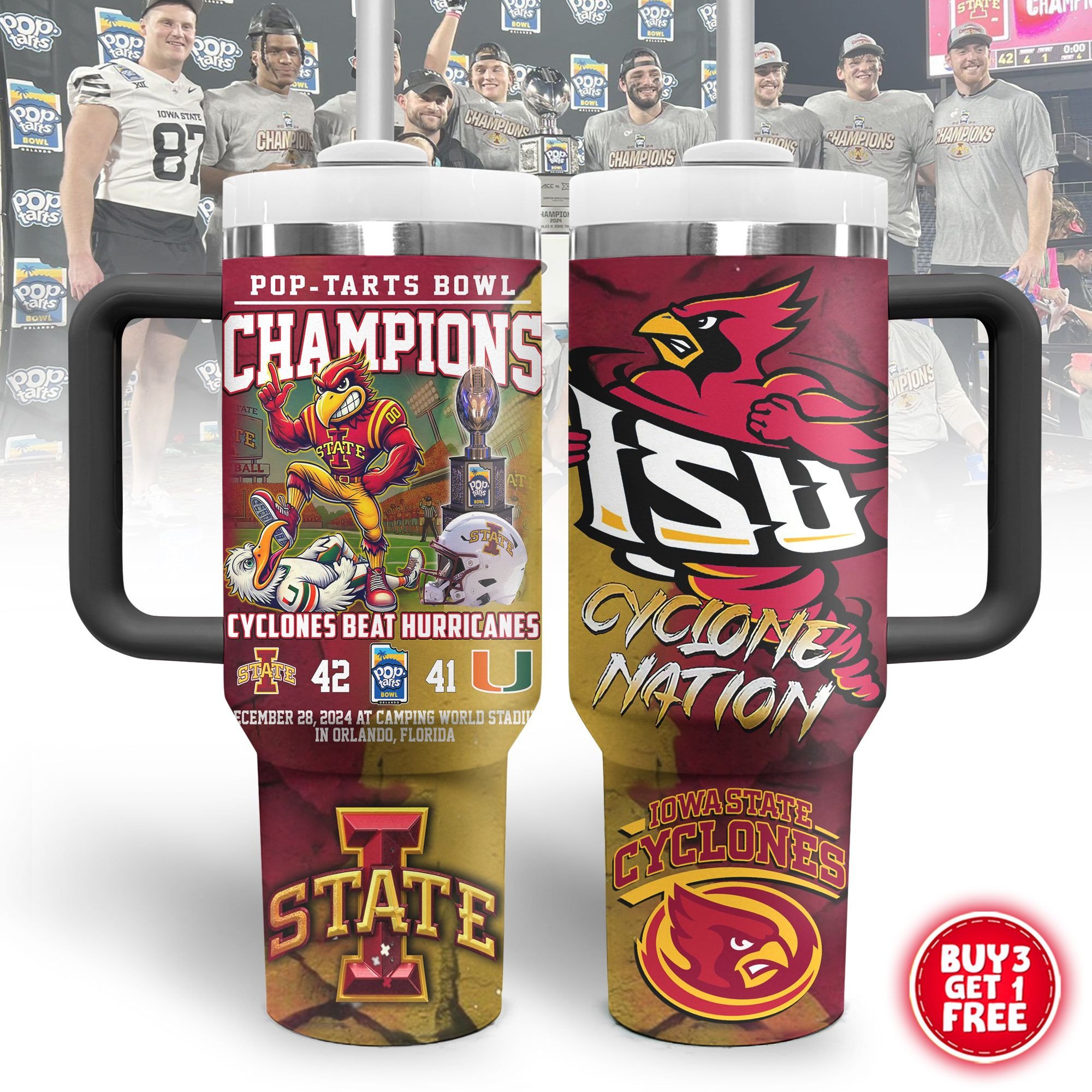 Iowa State Cyclones NCAA Sports  Custom Stanley Quencher 40oz Stainless Steel Tumbler With Handle