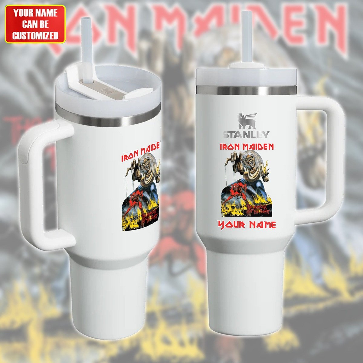 Iron Maiden Music Custom Stanley Quencher 40oz Stainless Steel Tumbler With Handle