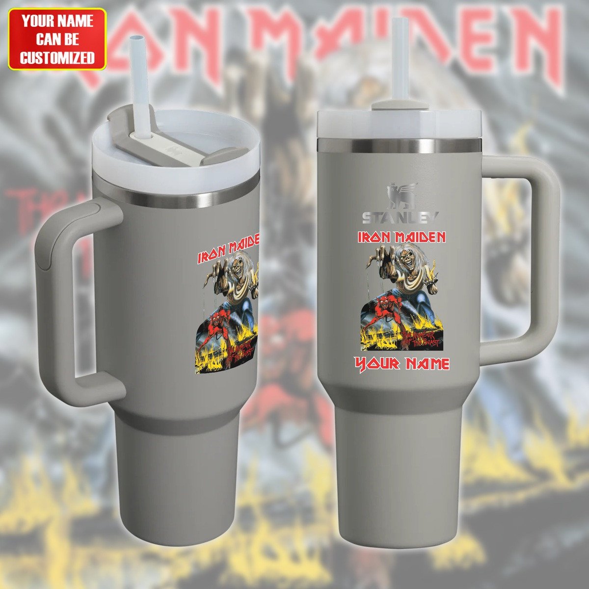 Iron Maiden Music Custom Stanley Quencher 40oz Stainless Steel Tumbler With Handle