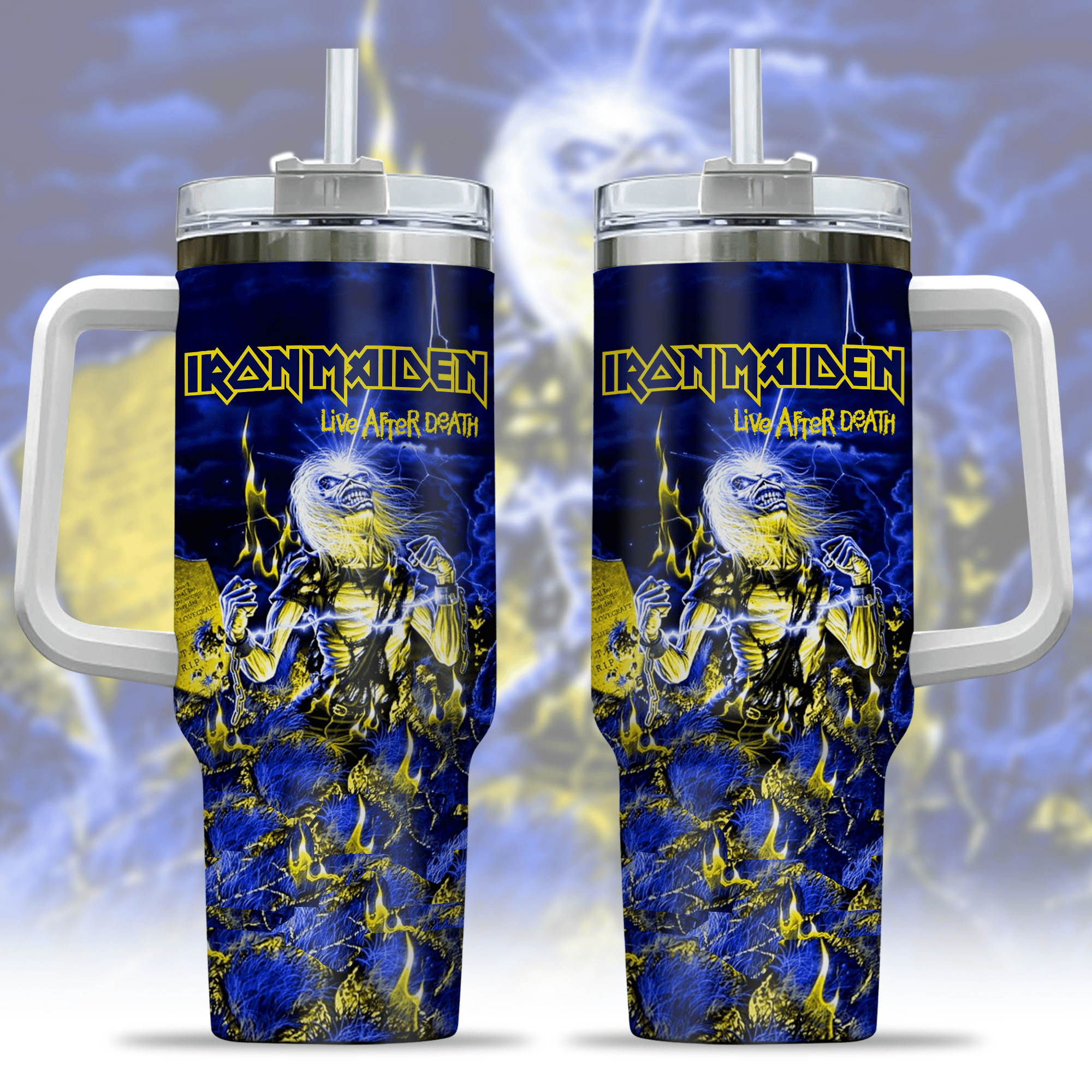 Iron Maiden Music Custom Stanley Quencher 40oz Stainless Steel Tumbler With Handle