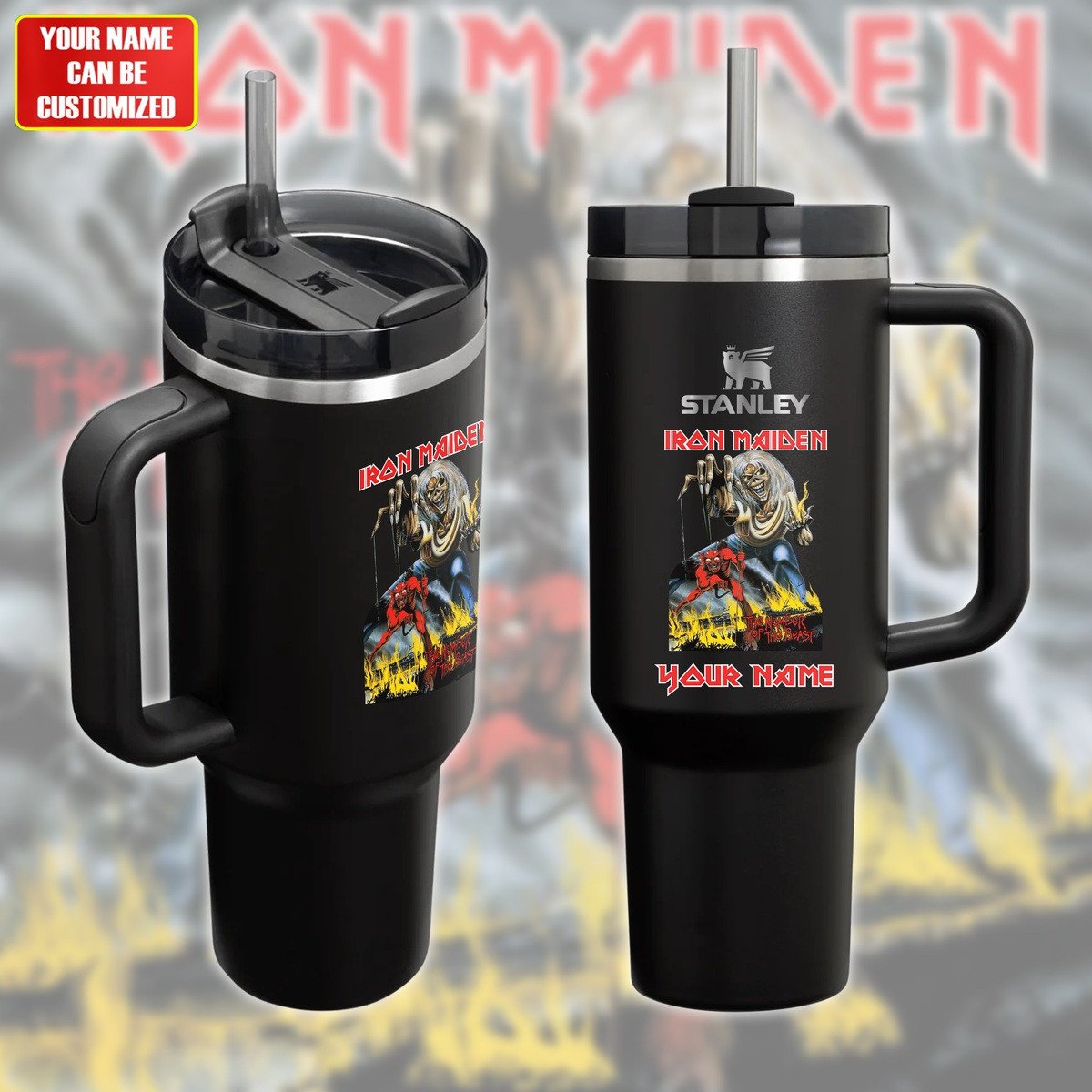 Iron Maiden Music Custom Stanley Quencher 40oz Stainless Steel Tumbler With Handle