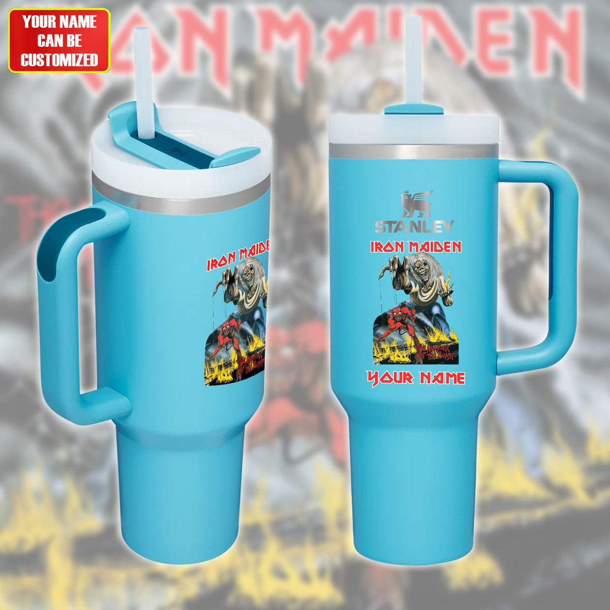 Iron Maiden Music Custom Stanley Quencher 40oz Stainless Steel Tumbler With Handle