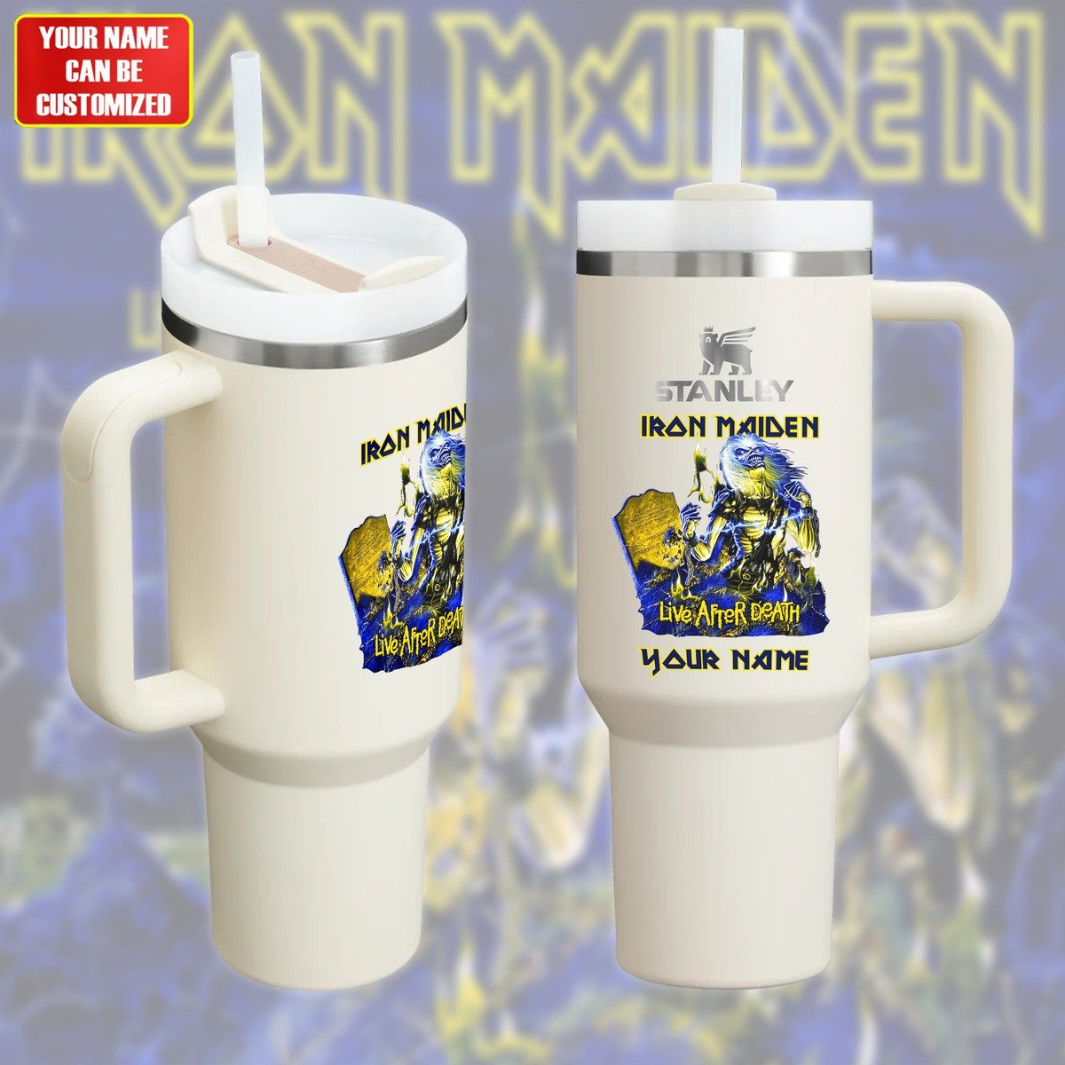Iron Maiden Music Custom Stanley Quencher 40oz Stainless Steel Tumbler With Handle