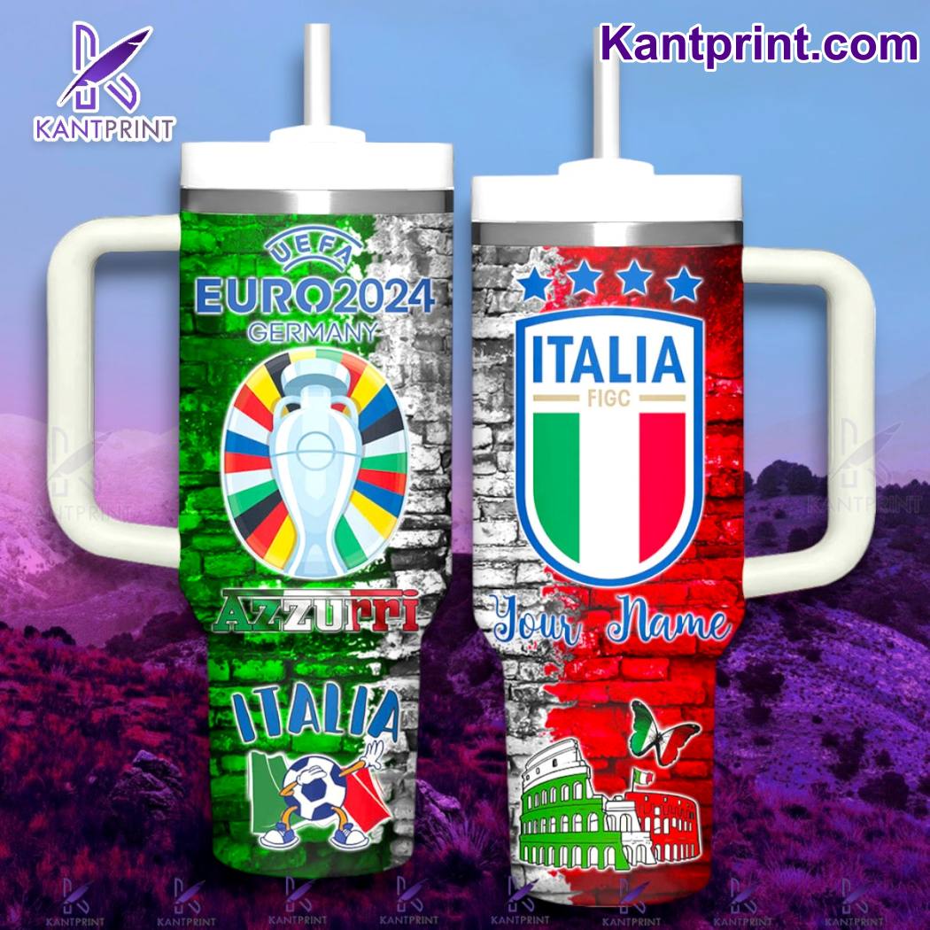 Italia Uefa Euro 2024 Germany Azzurri Sport Custom Stanley Quencher 40oz Stainless Steel Tumbler With Handle