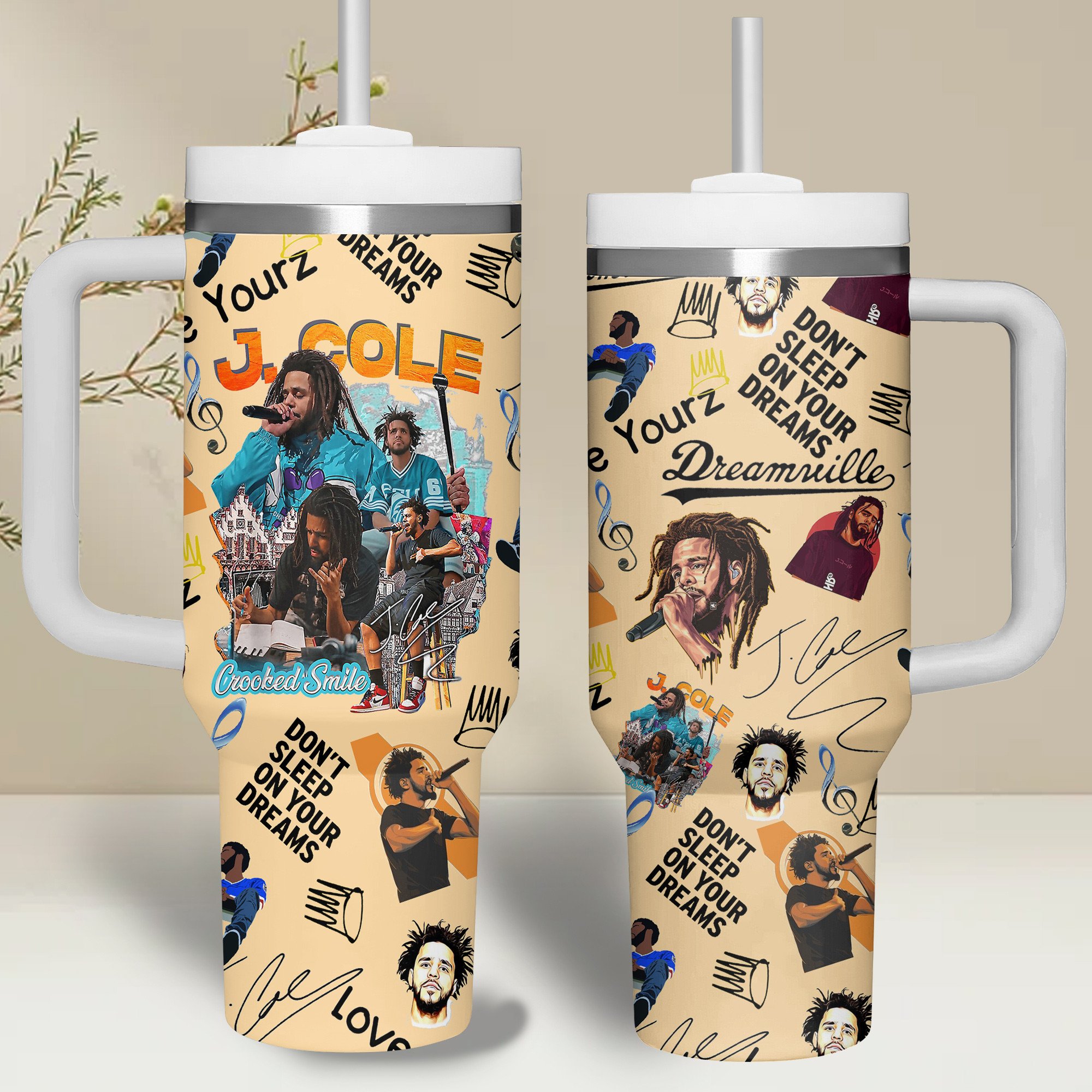 J. Cole Music Custom Stanley Quencher 40oz Stainless Steel Tumbler With Handle