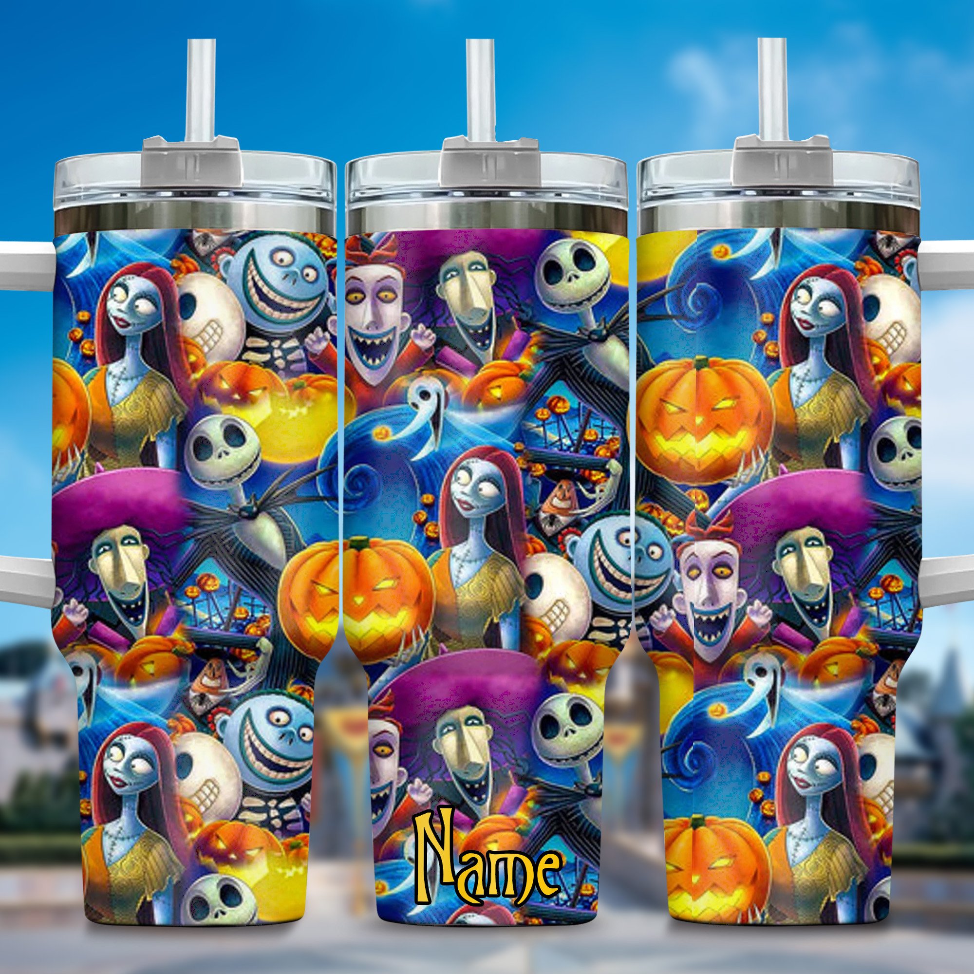 Jack and Sally Movies Custom Stanley Quencher 40oz Stainless Steel Tumbler With Handle