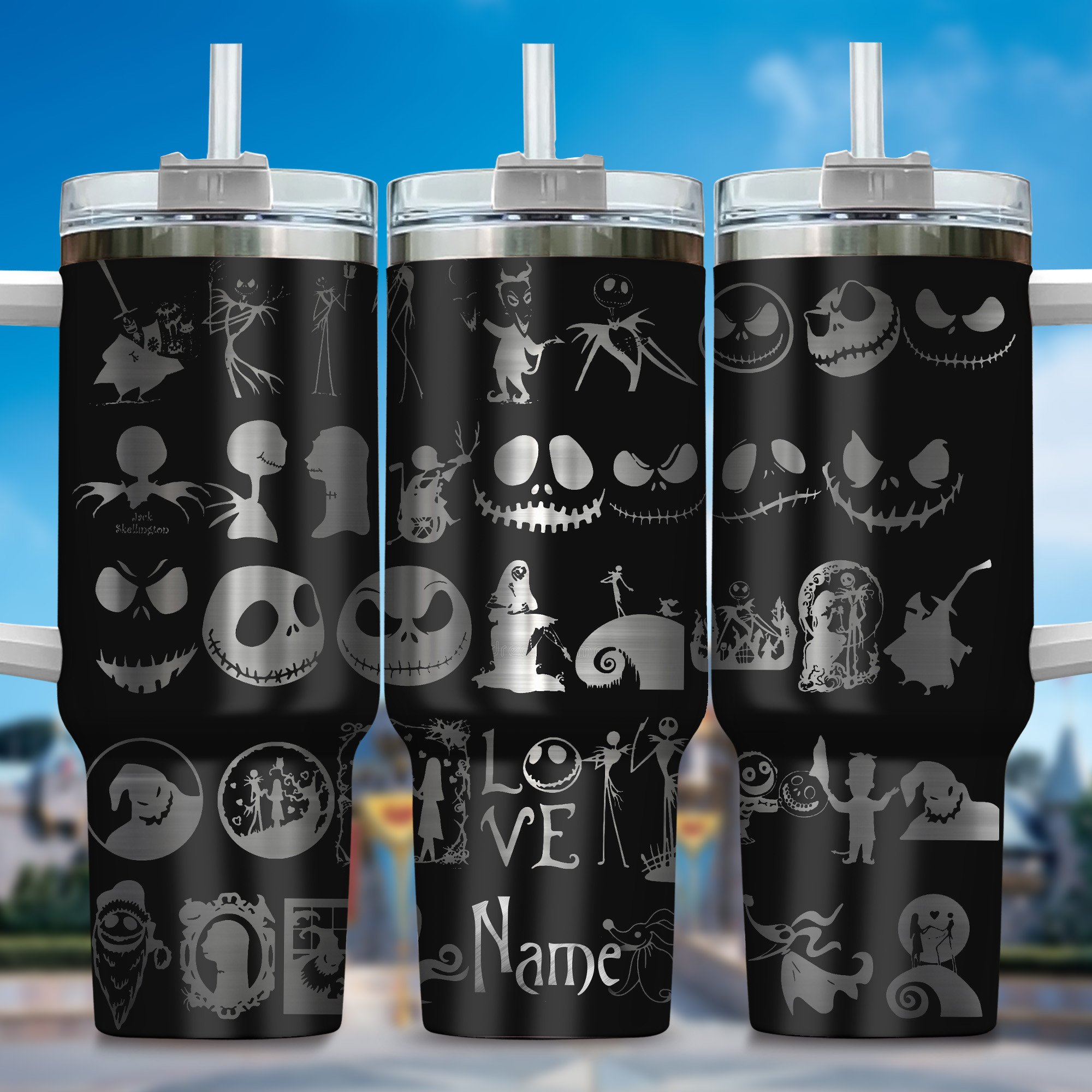 Jack and Sally Movies Custom Stanley Quencher 40oz Stainless Steel Tumbler With Handle
