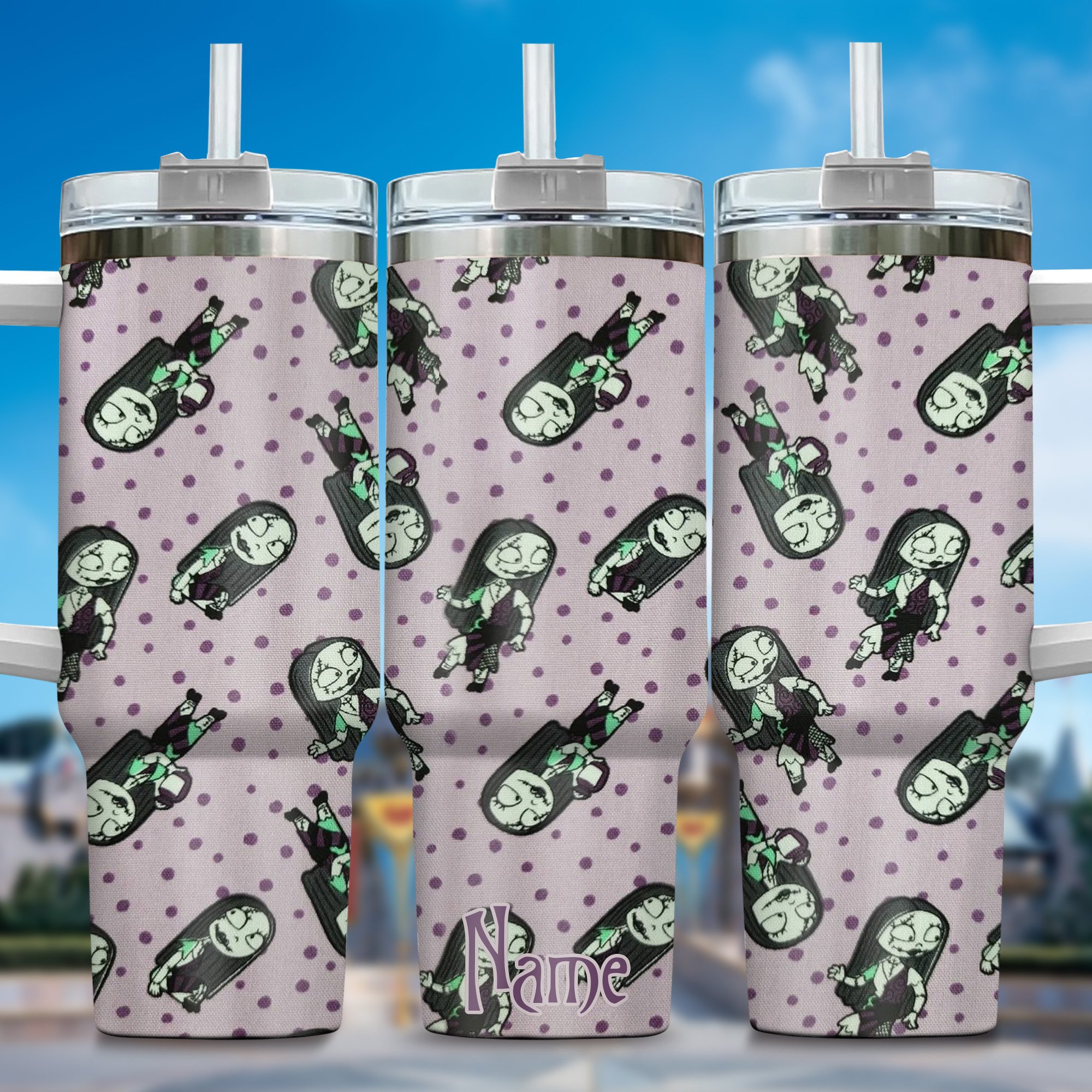 Jack and Sally Movies Custom Stanley Quencher 40oz Stainless Steel Tumbler With Handle