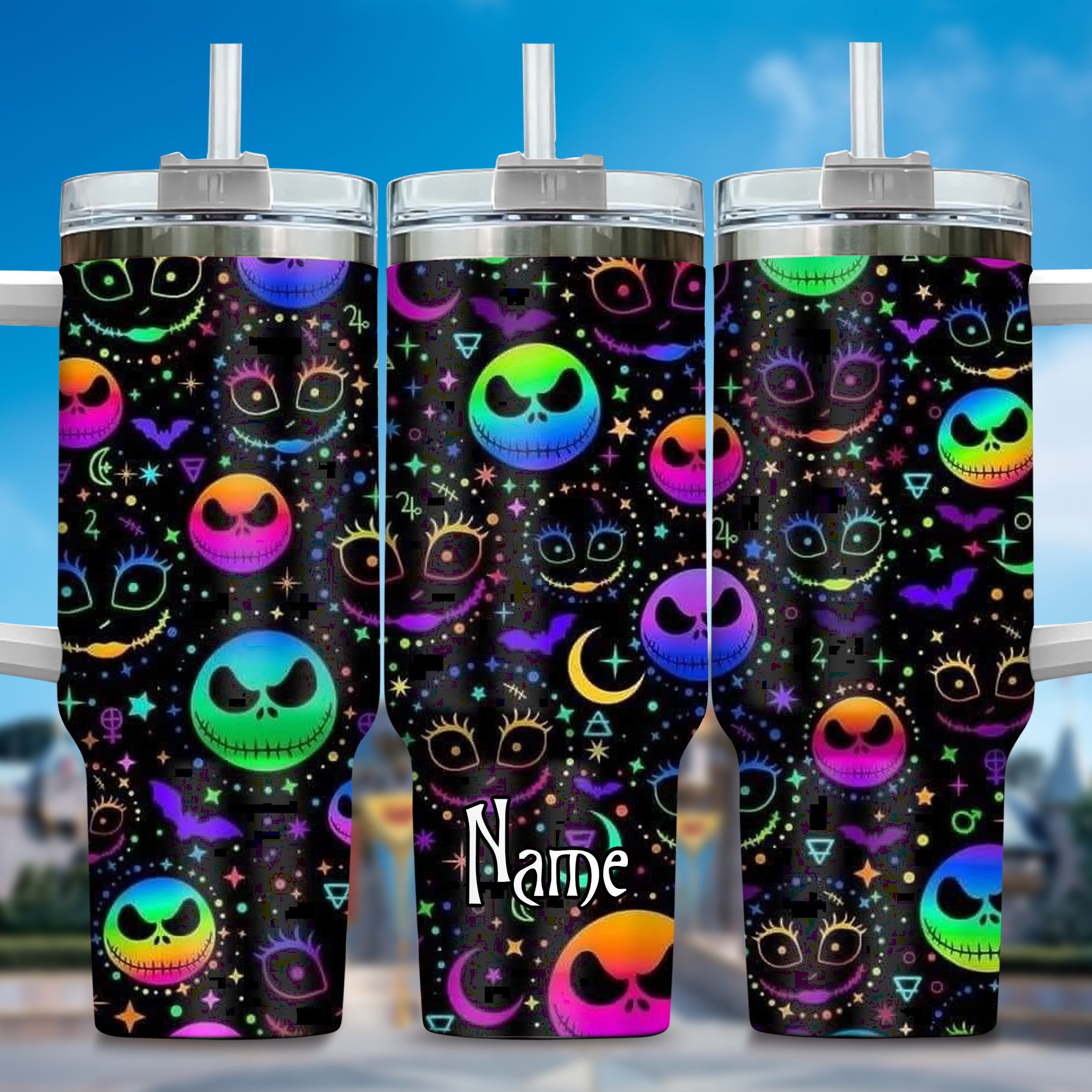 Jack and Sally Movies Custom Stanley Quencher 40oz Stainless Steel Tumbler With Handle