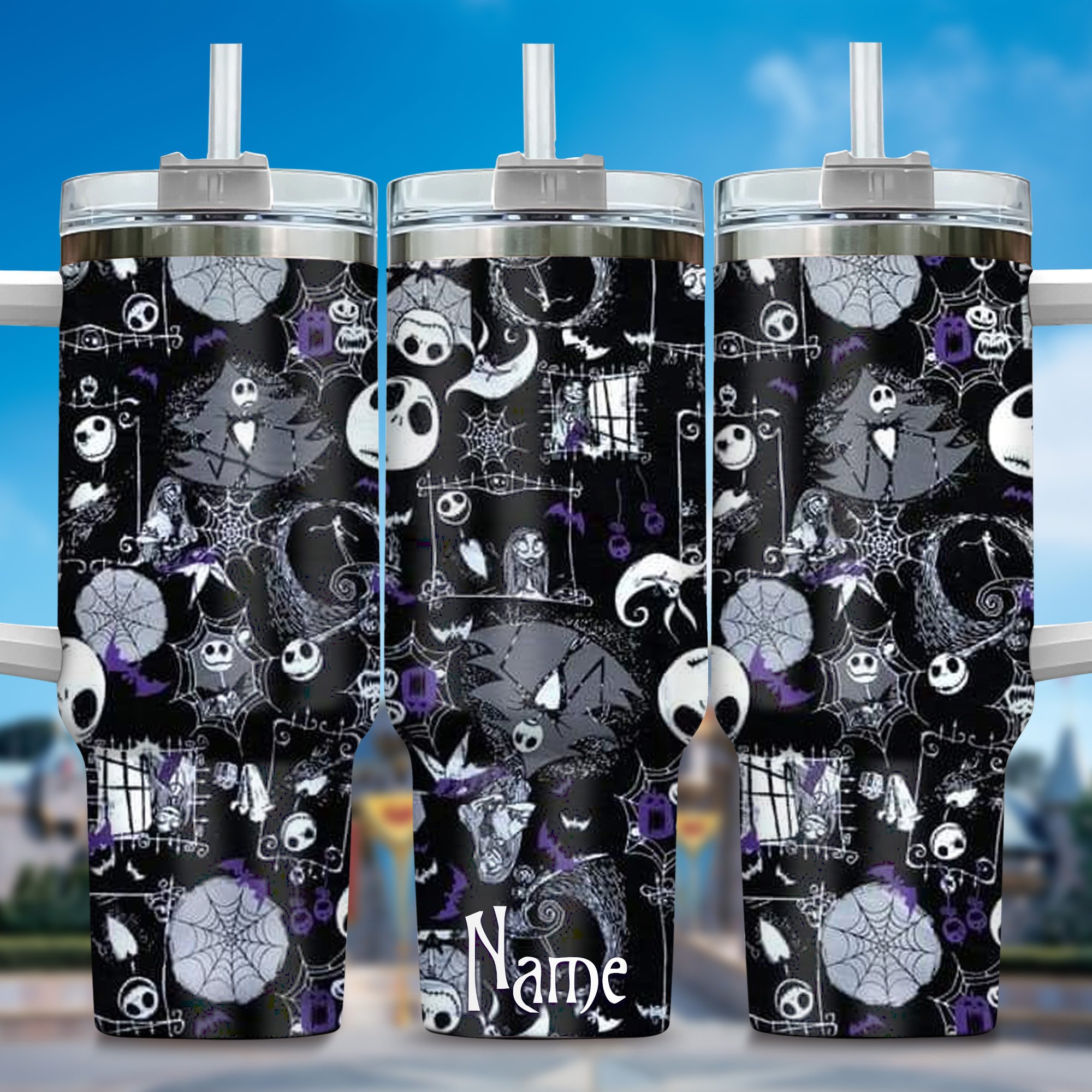 Jack and Sally Movies Custom Stanley Quencher 40oz Stainless Steel Tumbler With Handle