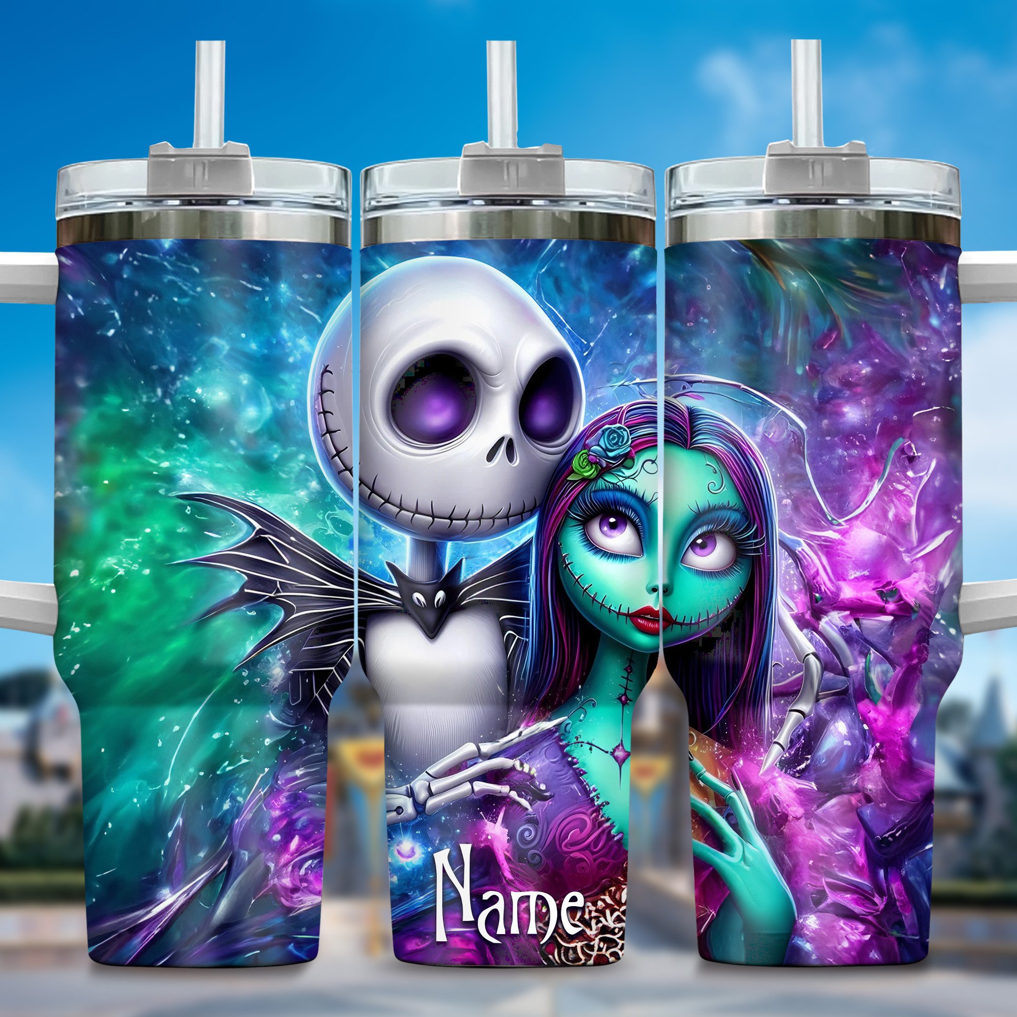 Jack and Sally Movies Custom Stanley Quencher 40oz Stainless Steel Tumbler With Handle
