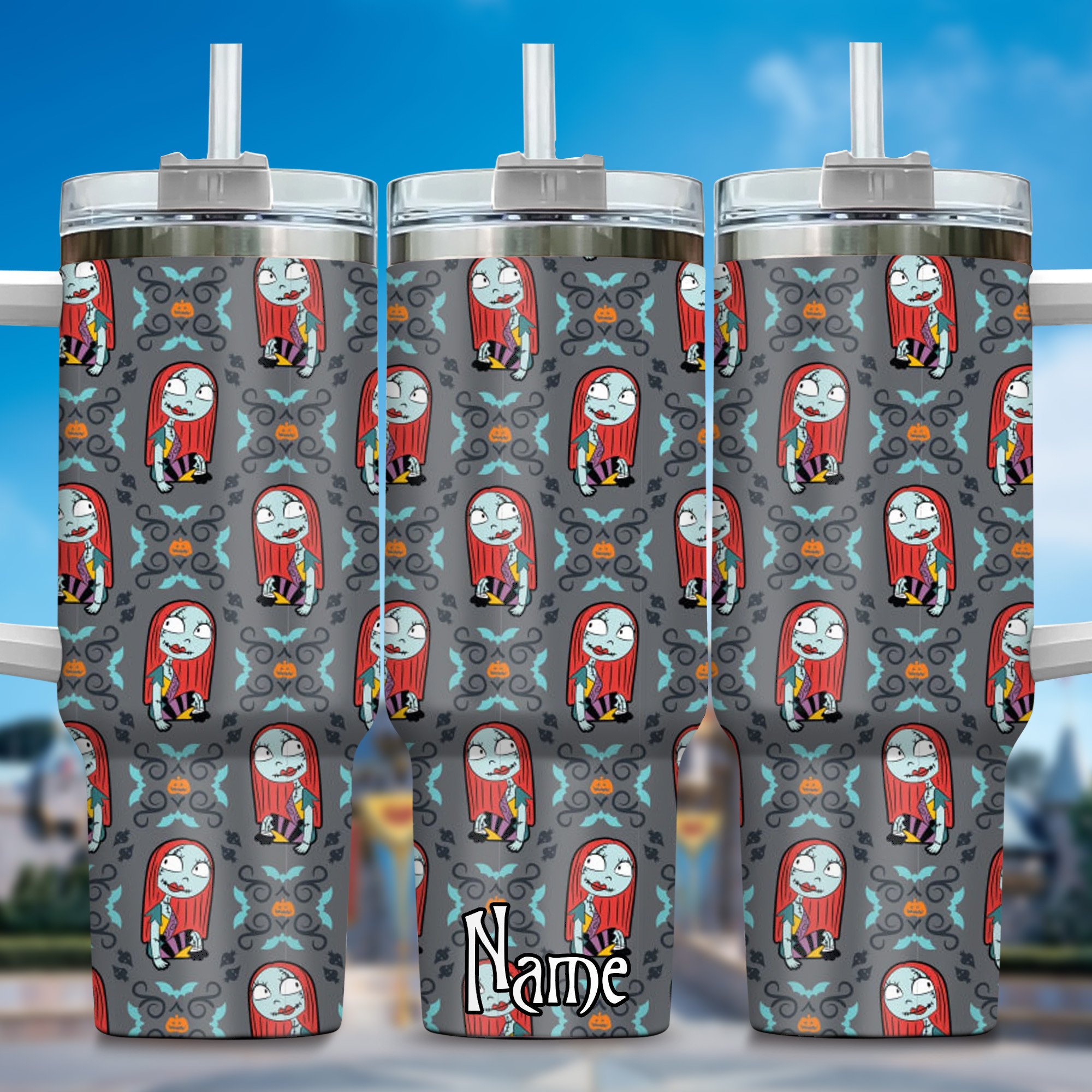Jack and Sally Movies Custom Stanley Quencher 40oz Stainless Steel Tumbler With Handle