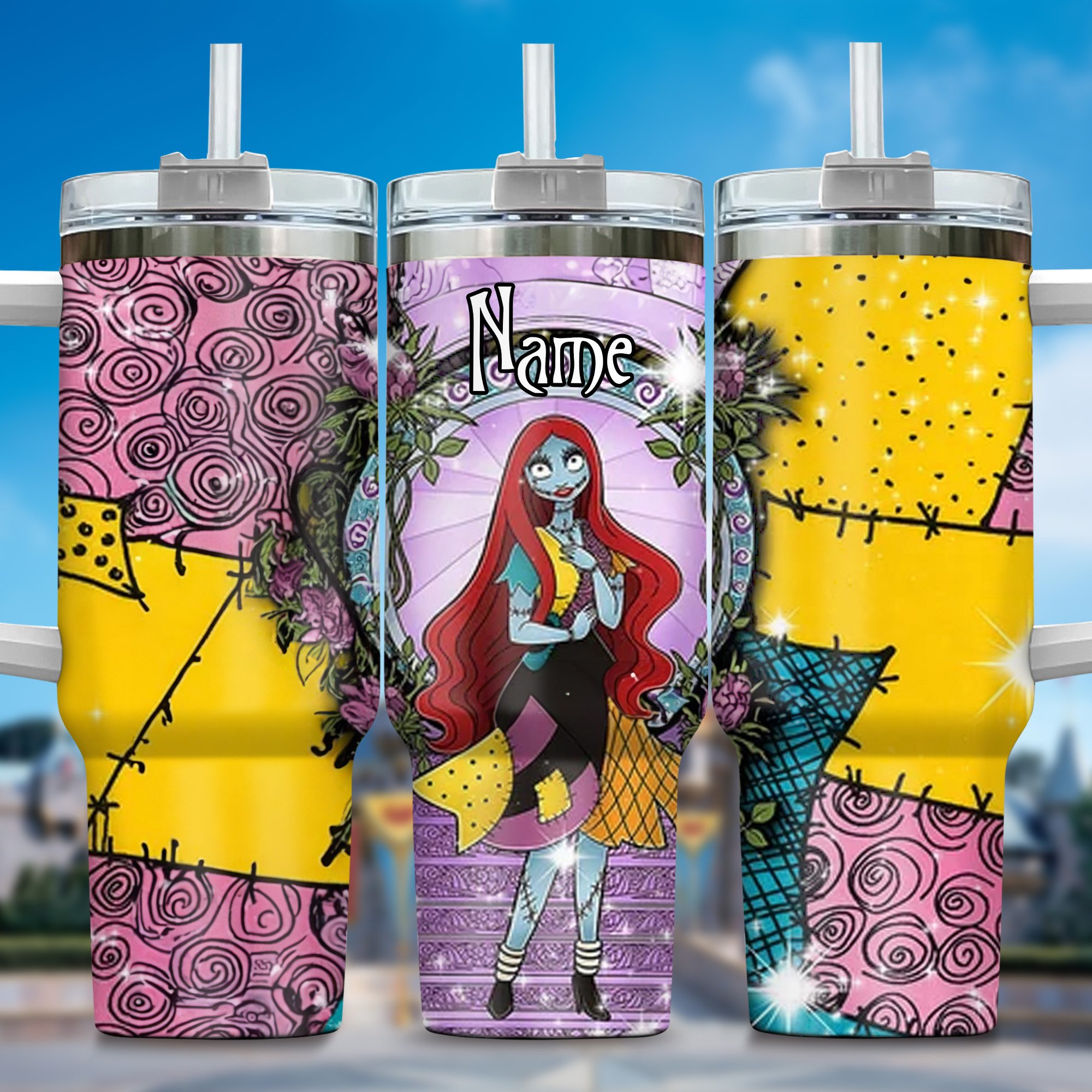 Jack and Sally Movies Custom Stanley Quencher 40oz Stainless Steel Tumbler With Handle