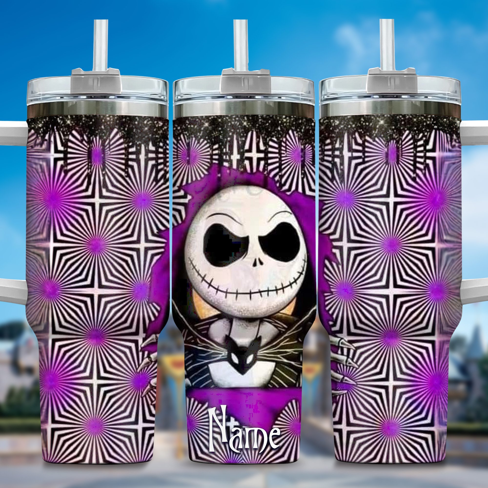 Jack and Sally Movies Custom Stanley Quencher 40oz Stainless Steel Tumbler With Handle