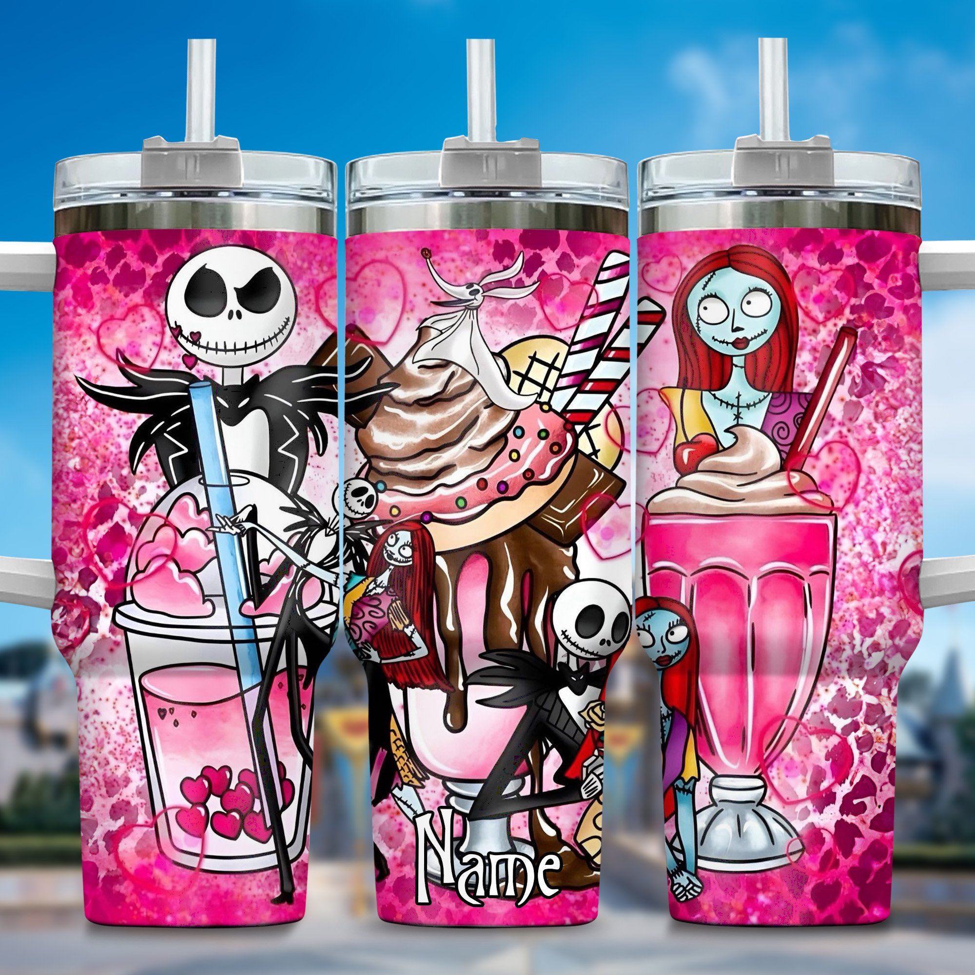 Jack and Sally Movies Custom Stanley Quencher 40oz Stainless Steel Tumbler With Handle