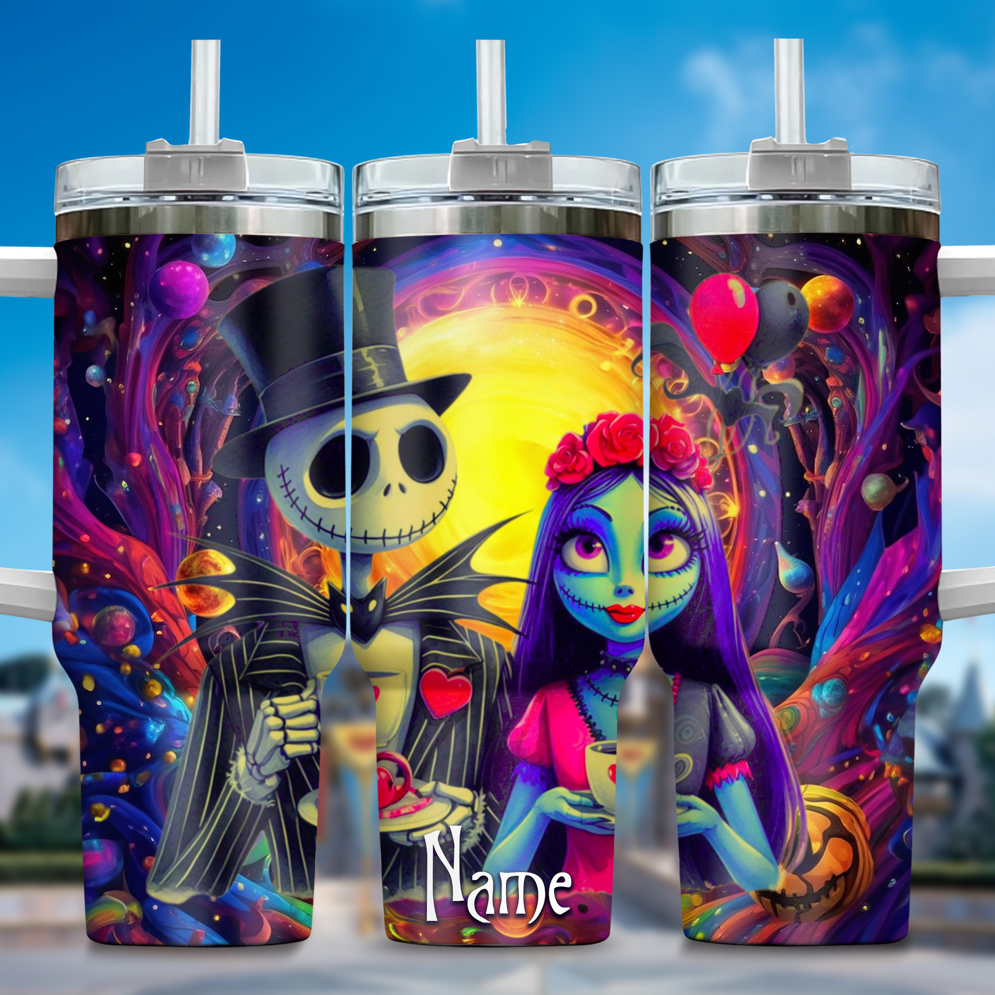 Jack and Sally Movies Custom Stanley Quencher 40oz Stainless Steel Tumbler With Handle