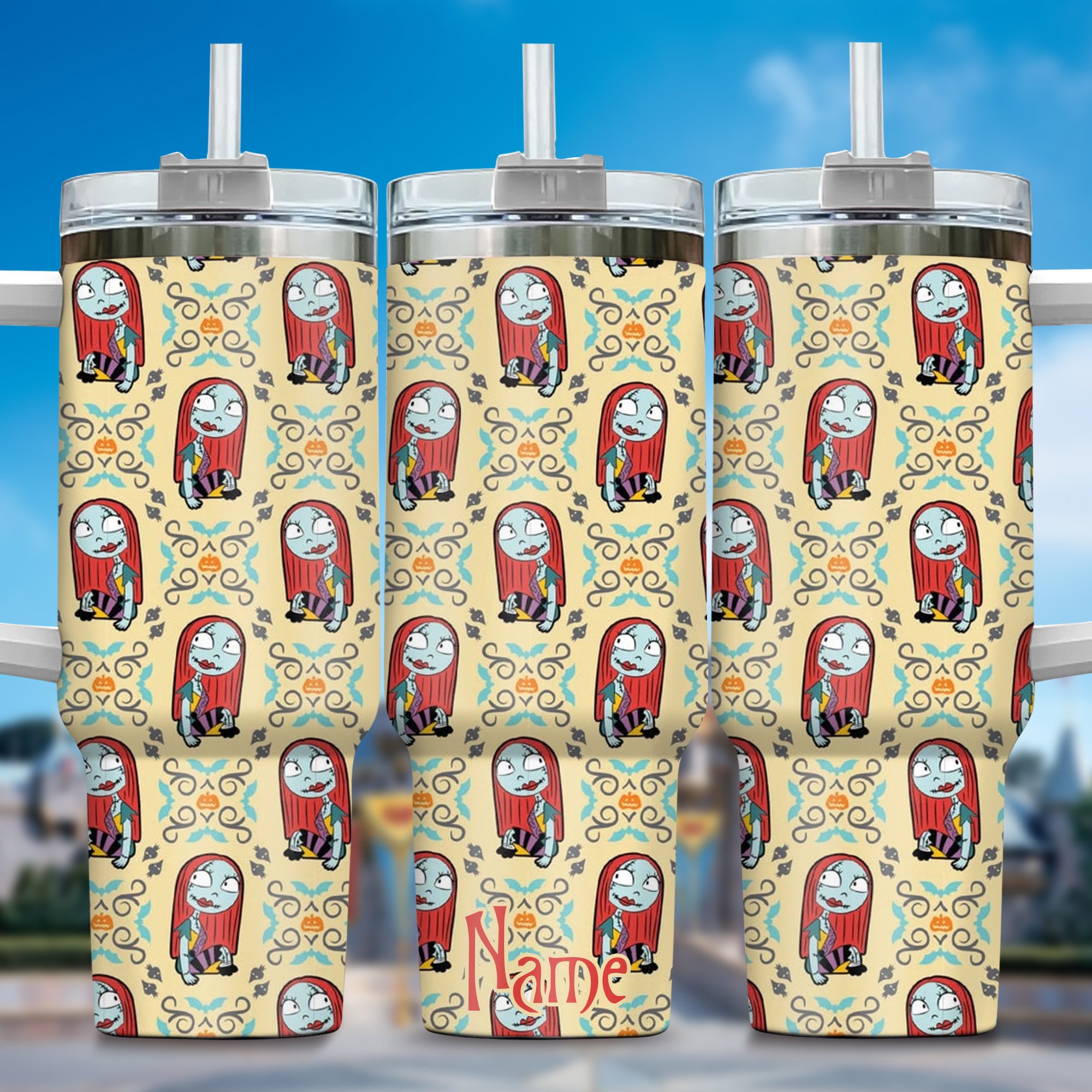 Jack and Sally Movies Custom Stanley Quencher 40oz Stainless Steel Tumbler With Handle