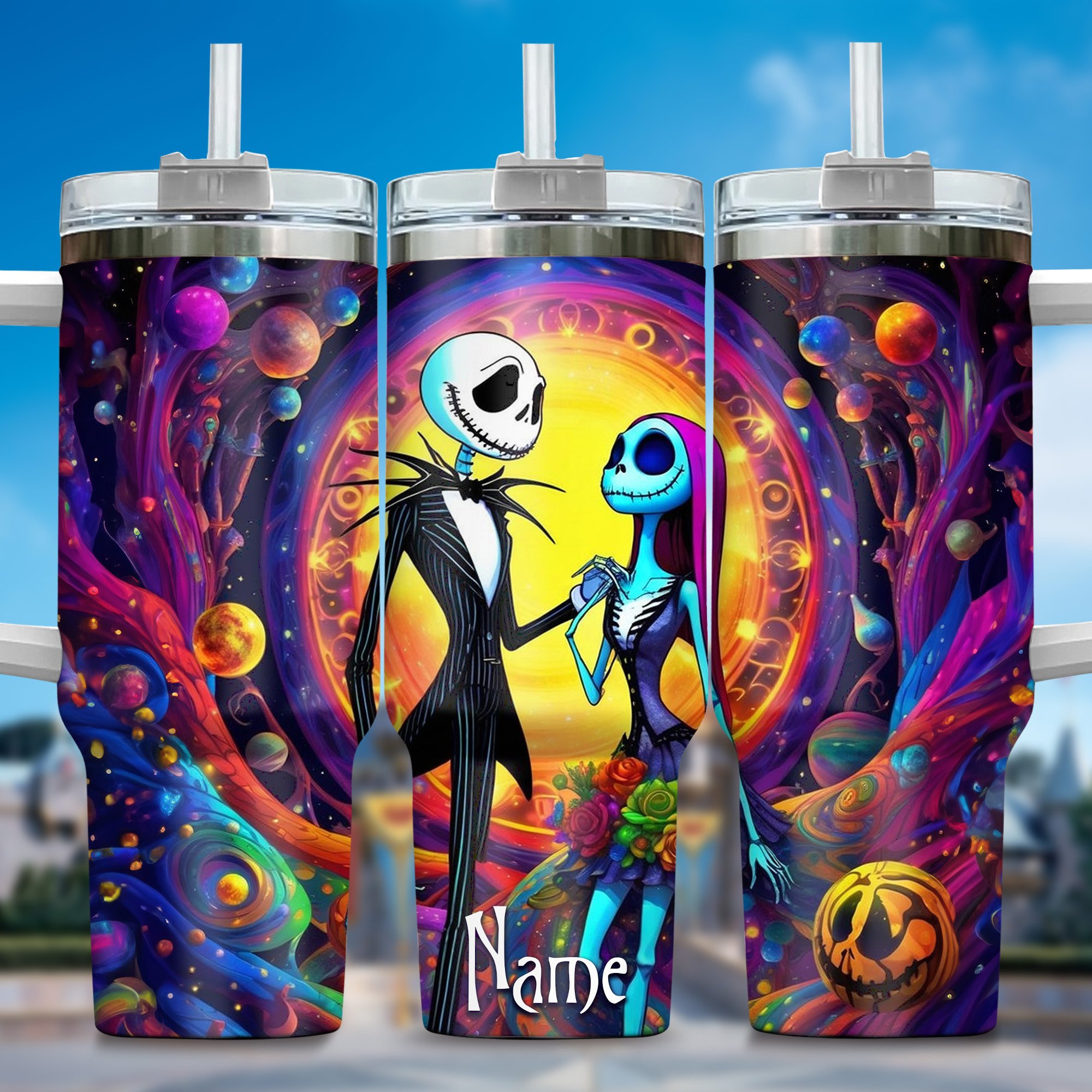 Jack and Sally Movies Custom Stanley Quencher 40oz Stainless Steel Tumbler With Handle