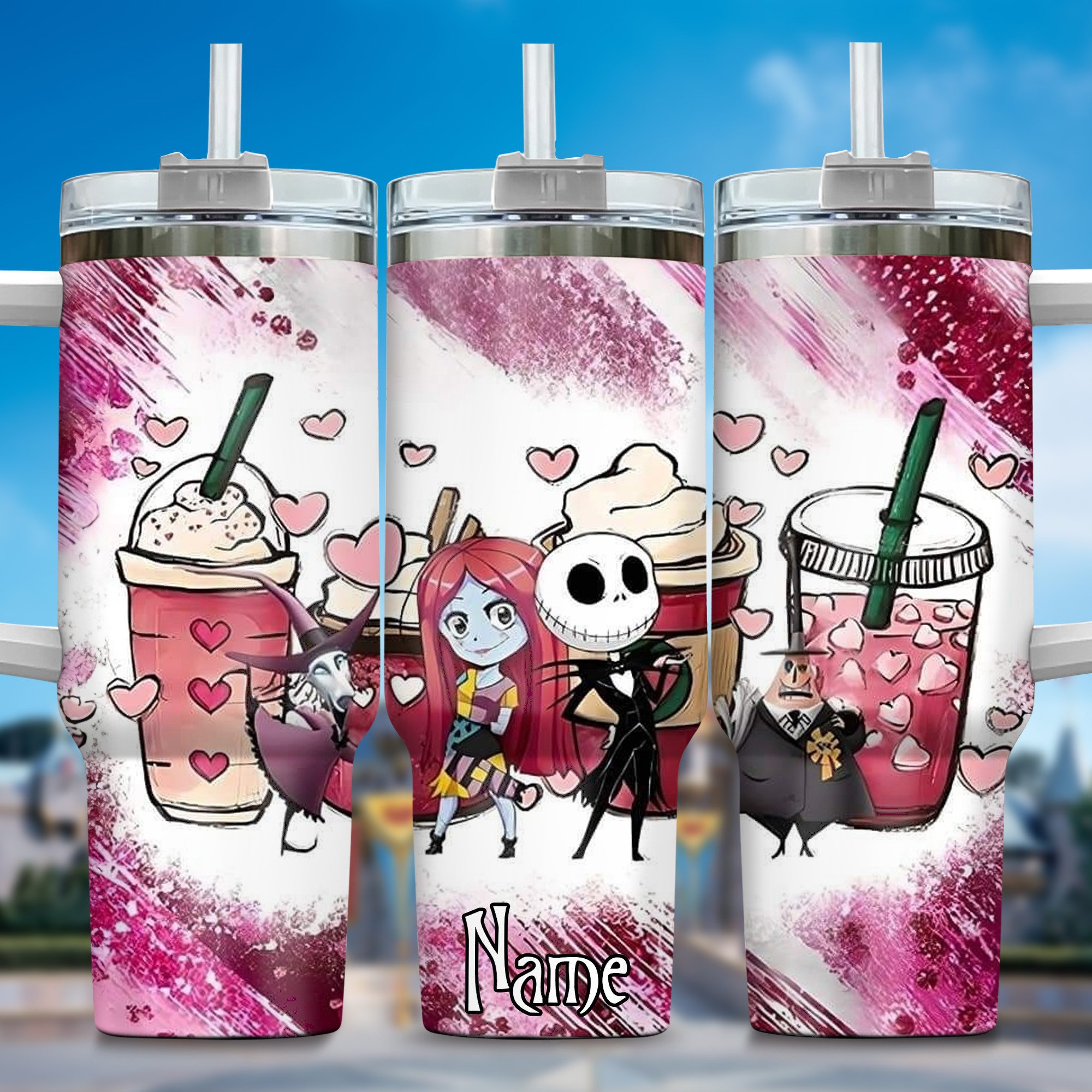 Jack and Sally Movies Custom Stanley Quencher 40oz Stainless Steel Tumbler With Handle