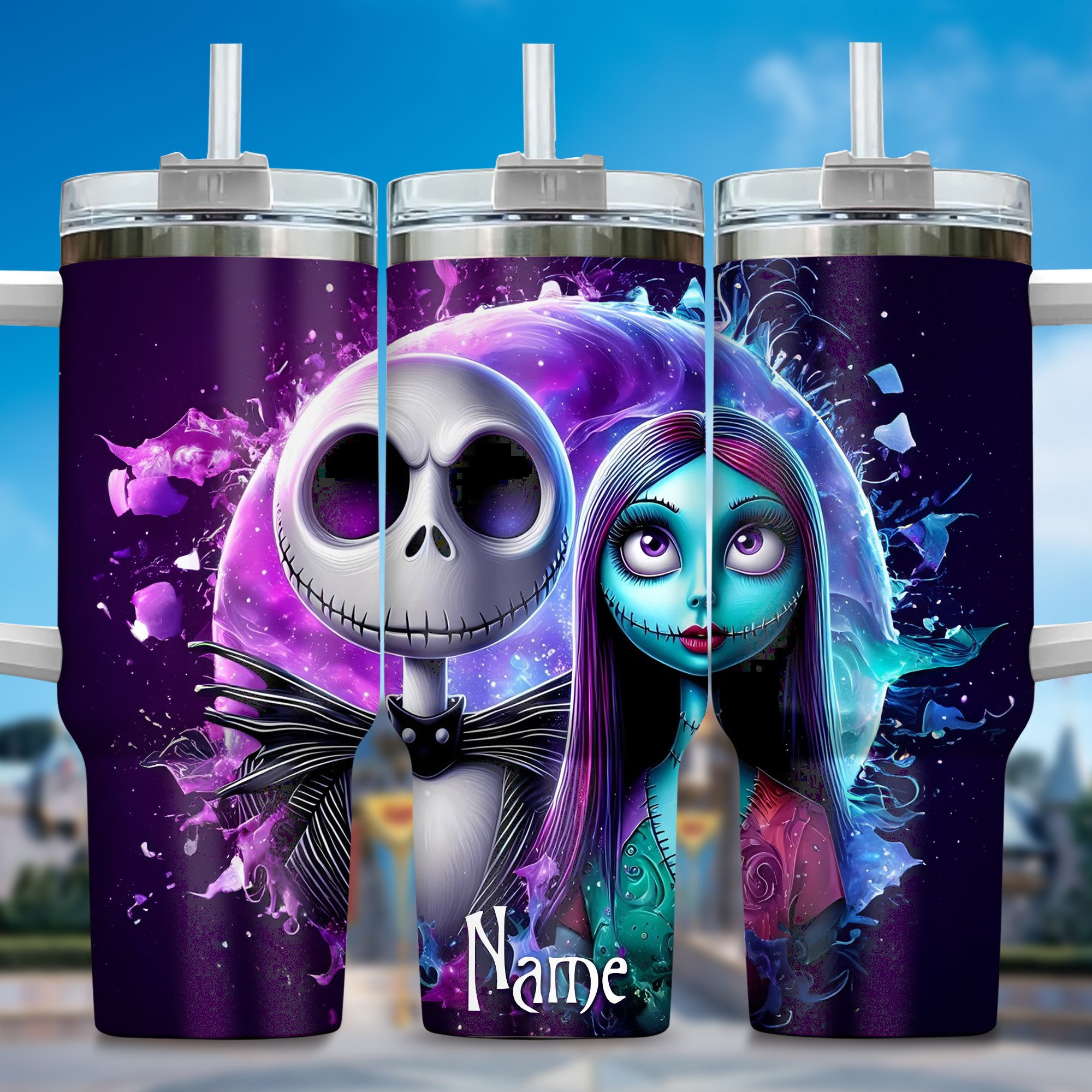 Jack and Sally Movies Custom Stanley Quencher 40oz Stainless Steel Tumbler With Handle