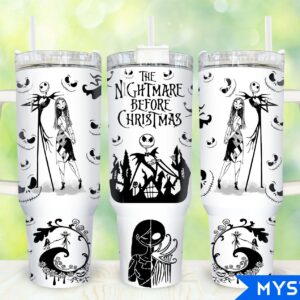Jack And Sally The Nightmare Before Christmas Cartoon Custom Stanley Quencher 40oz Stainless Steel Tumbler With Handle