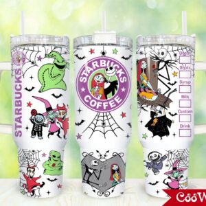 Jack And Sally The Nightmare Before Christmas Cartoon Custom Stanley Quencher 40oz Stainless Steel Tumbler With Handle